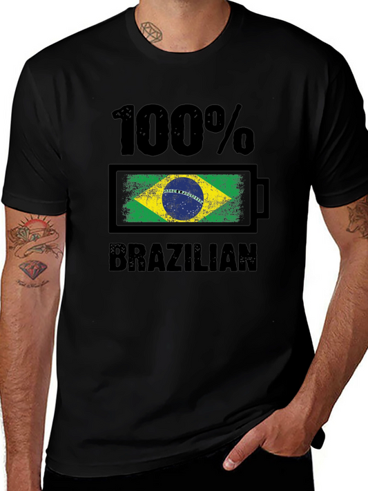 100% Brazilian T-Shirt - Flag Battery Design