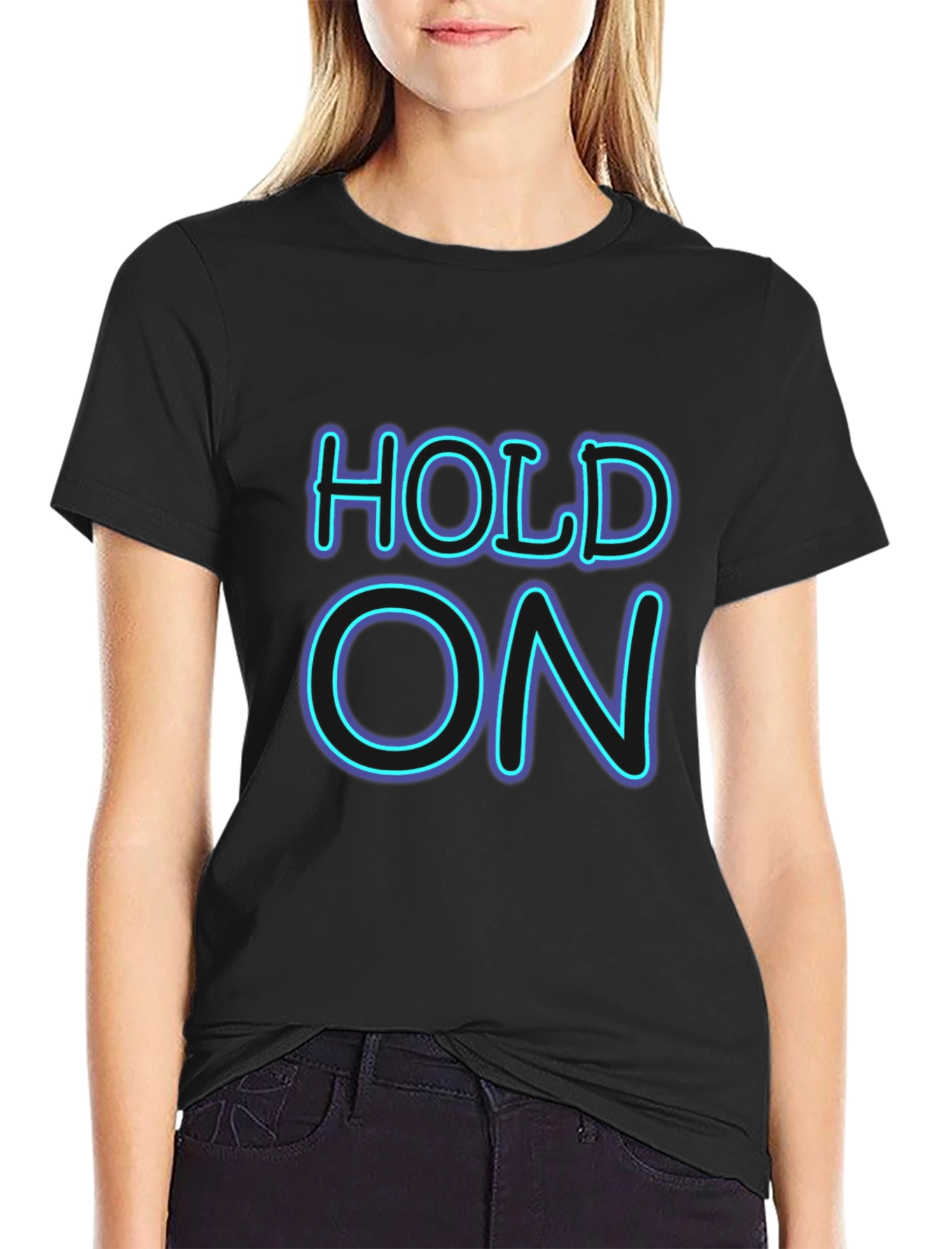 Neon HOLD ON Graphic Black T-Shirt