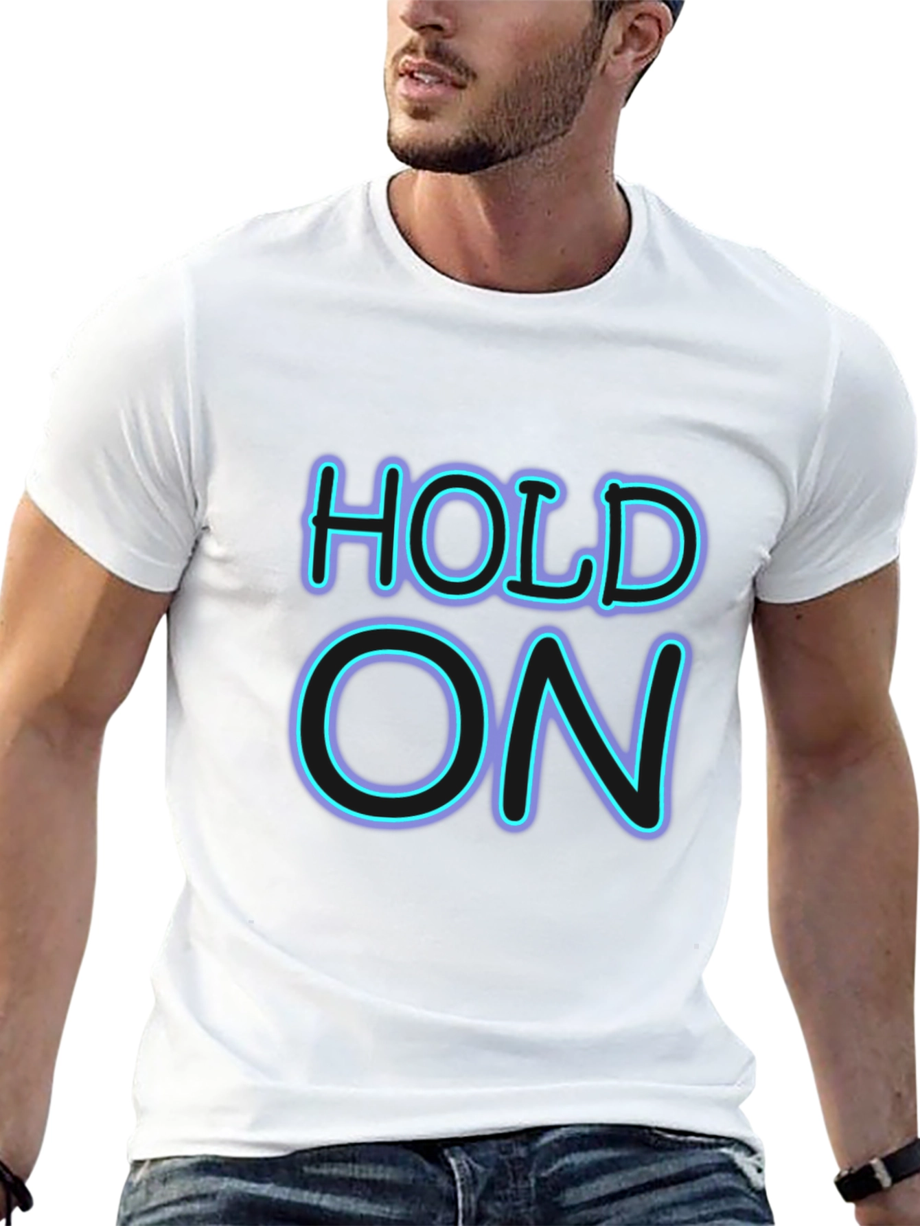 Neon HOLD ON Graphic Black T-Shirt