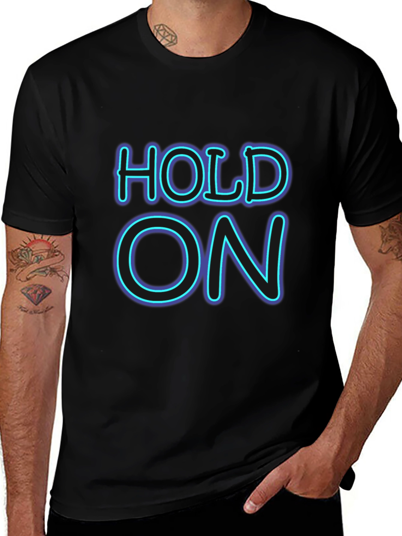 Neon HOLD ON Graphic Black T-Shirt