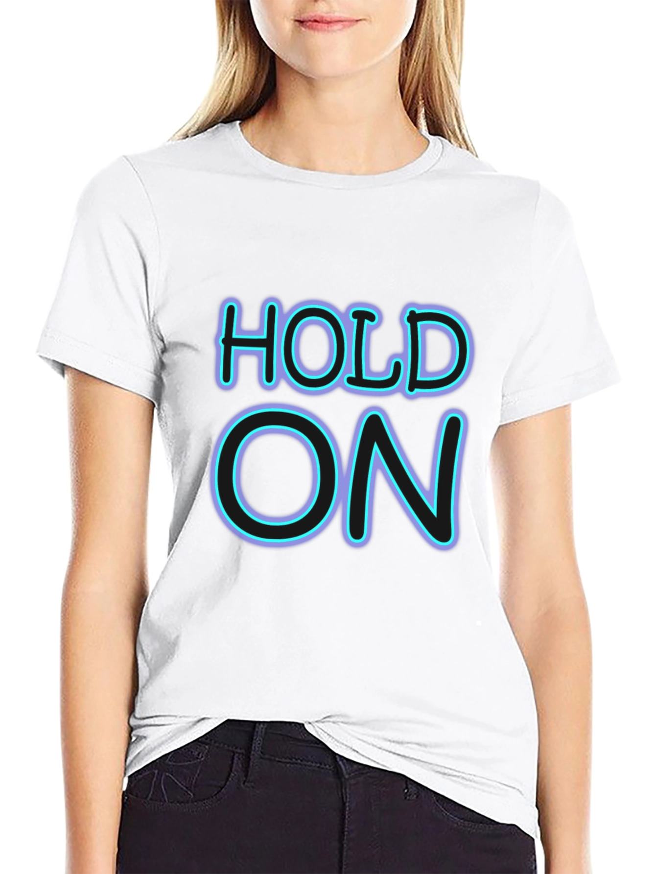 Neon HOLD ON Graphic Black T-Shirt