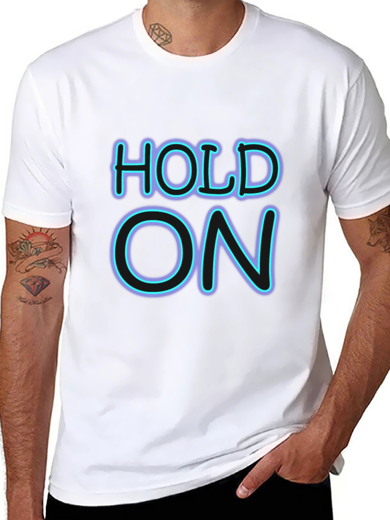 Neon HOLD ON Graphic Black T-Shirt