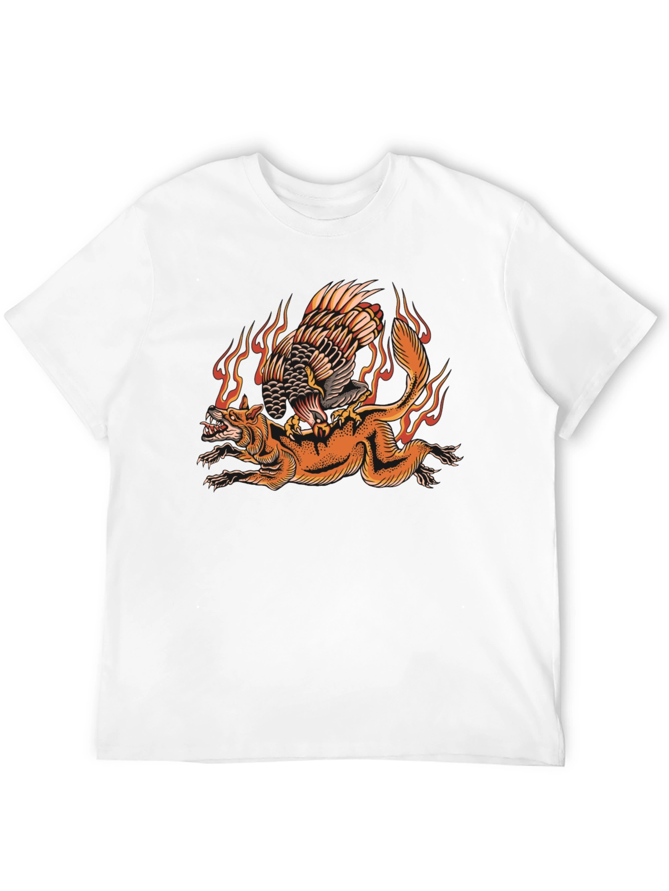 Fiery Eagle & Fox Graphic Tee - Black