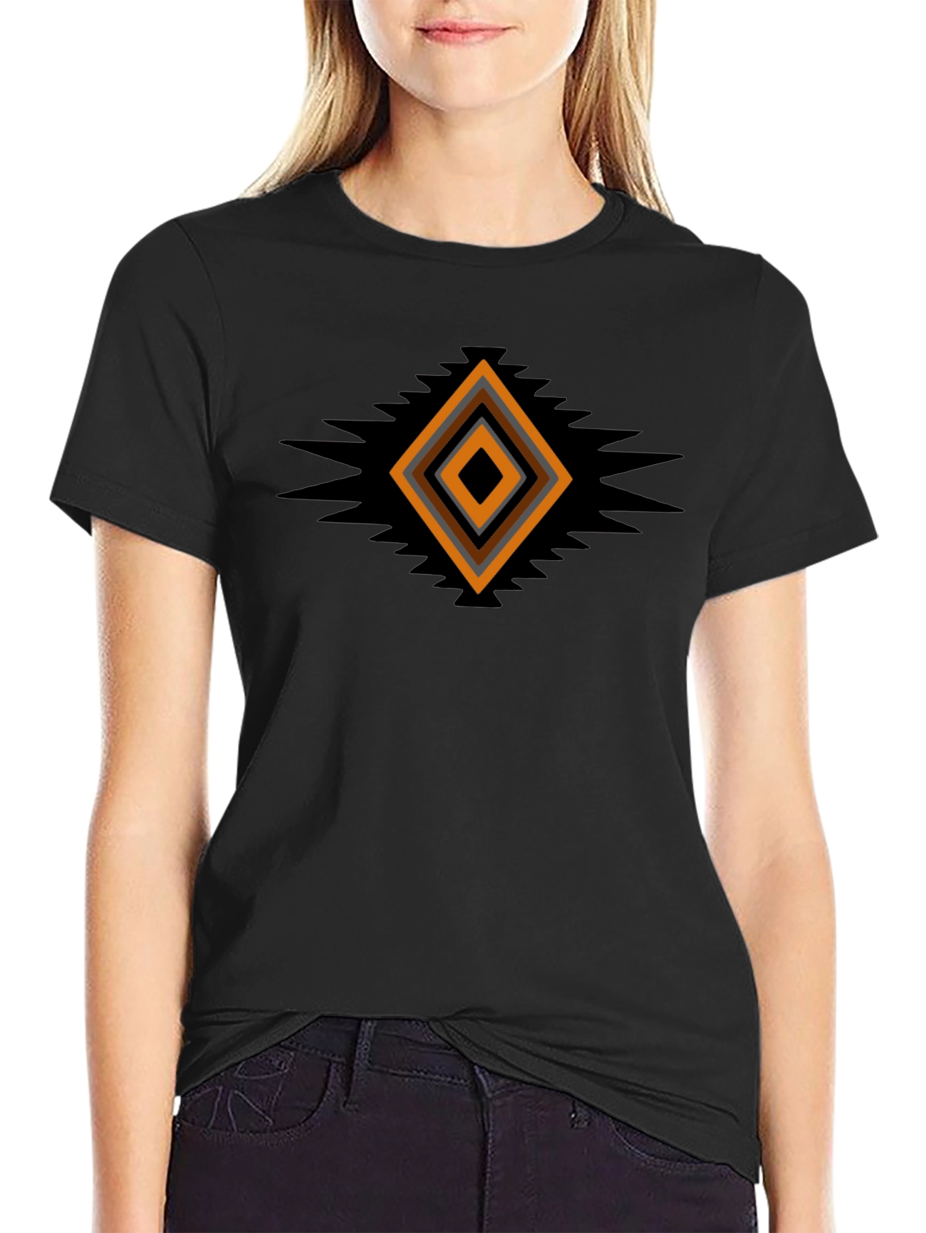 Geometric Aztec Diamond Print Black T-Shirt