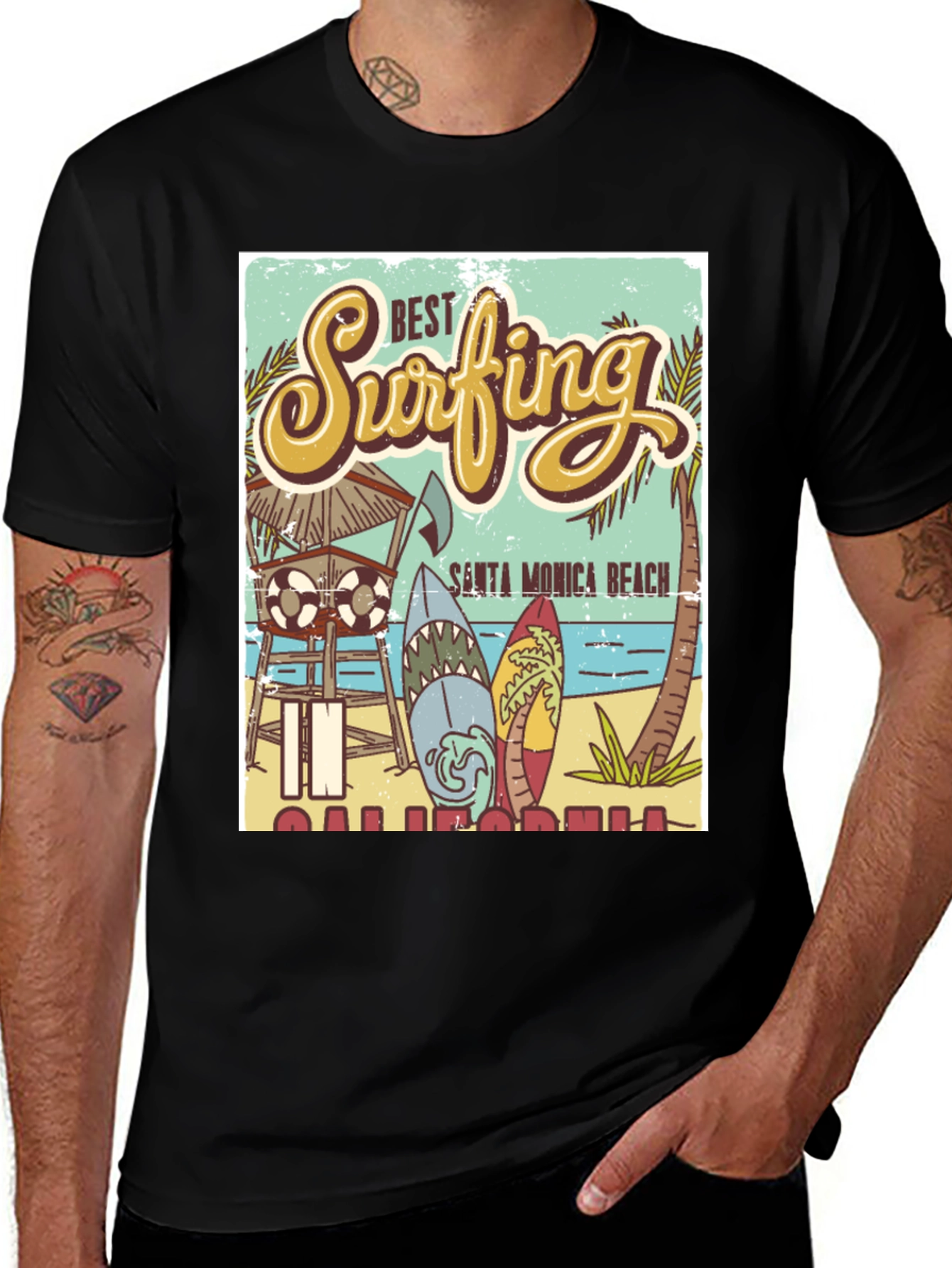 Santa Monica Beach Surfing T-Shirt