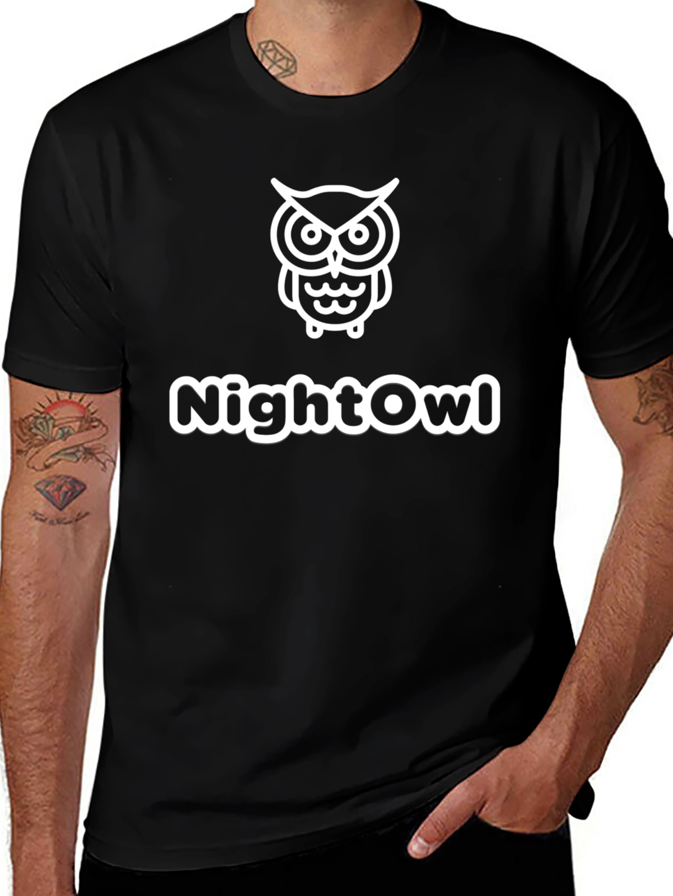 Night Owl Graphic Tee - Soft Black Cotton T-Shirt