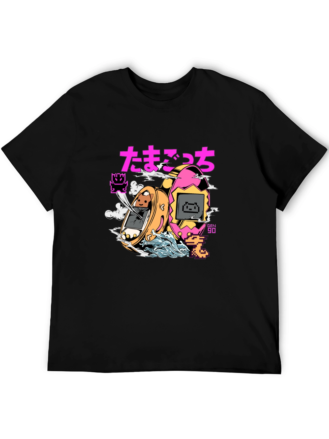 Retro Tamagotchi Graphic T-Shirt - Black