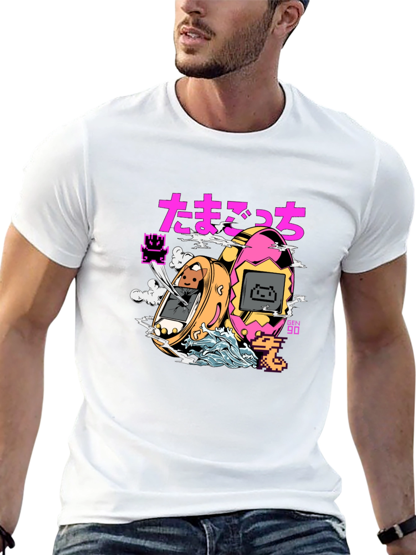 Retro Tamagotchi Graphic T-Shirt - Black