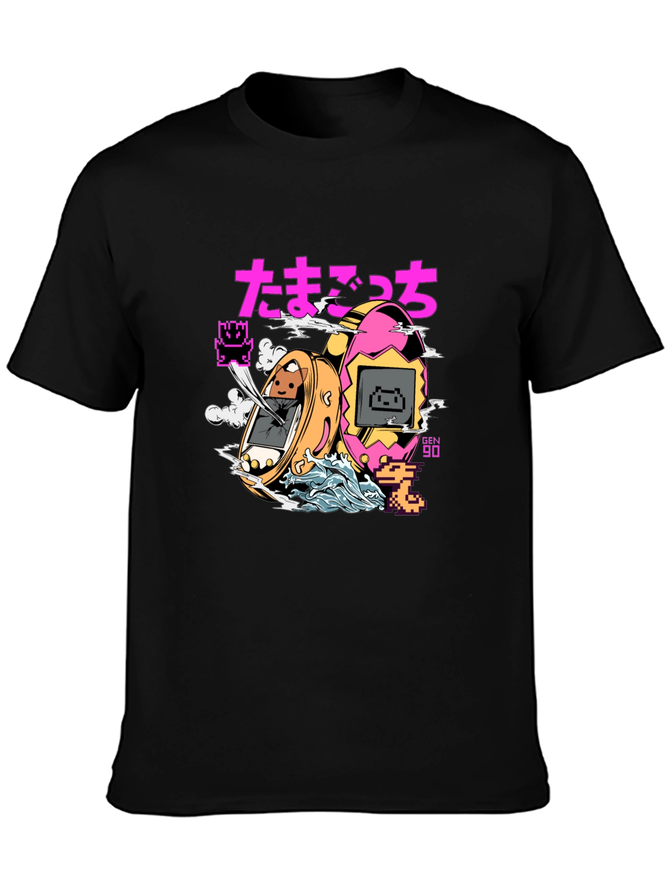 Retro Tamagotchi Graphic T-Shirt - Black