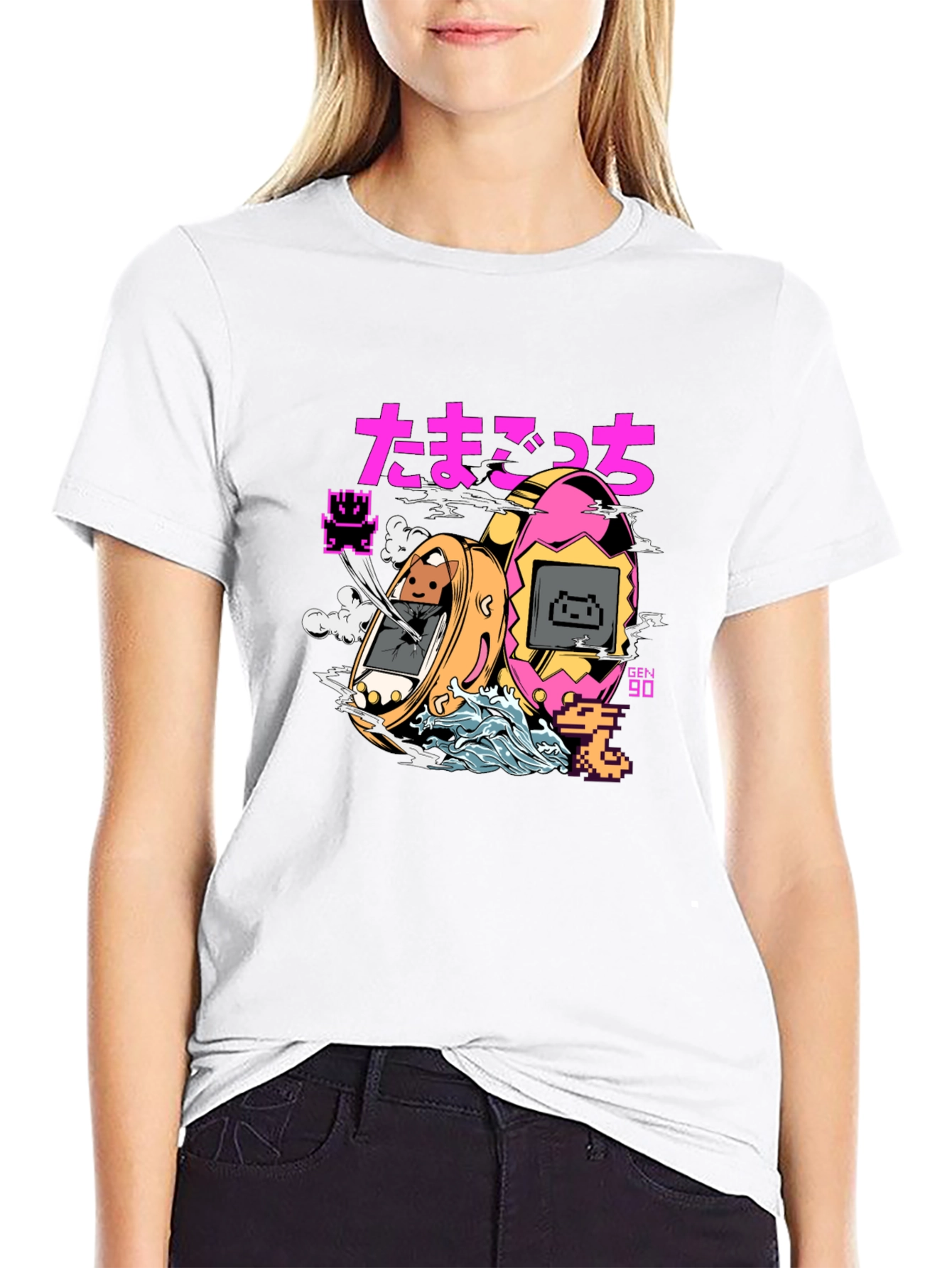 Retro Tamagotchi Graphic T-Shirt - Black