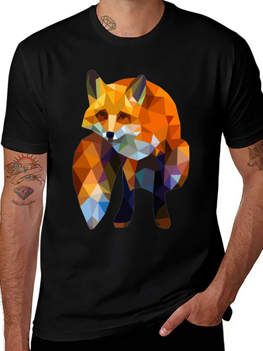 Geometric Fox Print Black T-Shirt