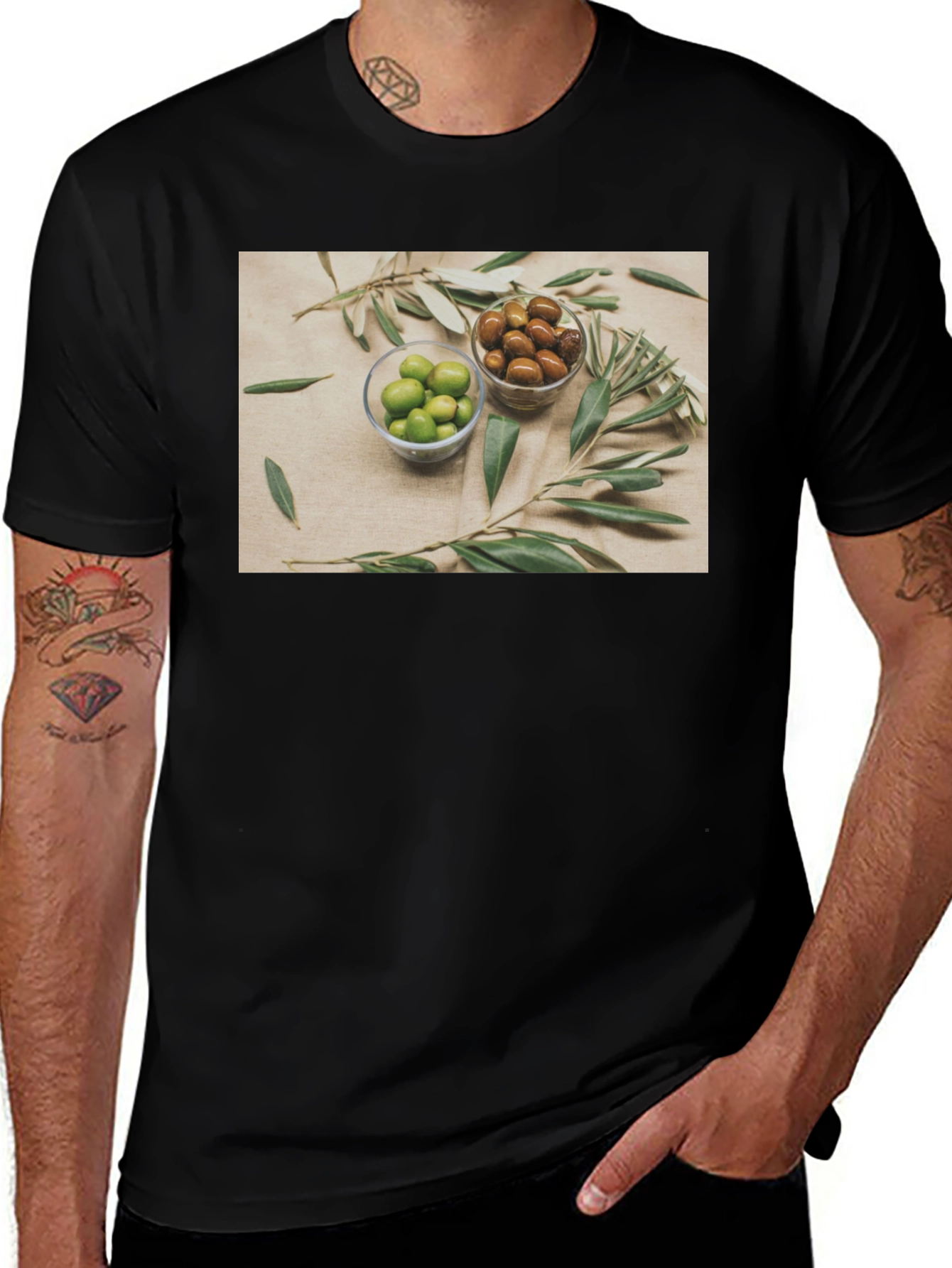 Olive You T-Shirt - Green & Brown Olives
