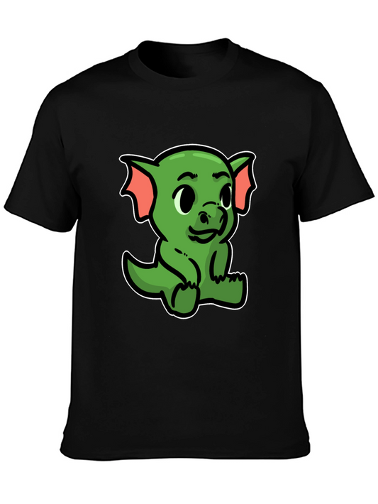 Cute Green Dragon Cartoon Black T-Shirt