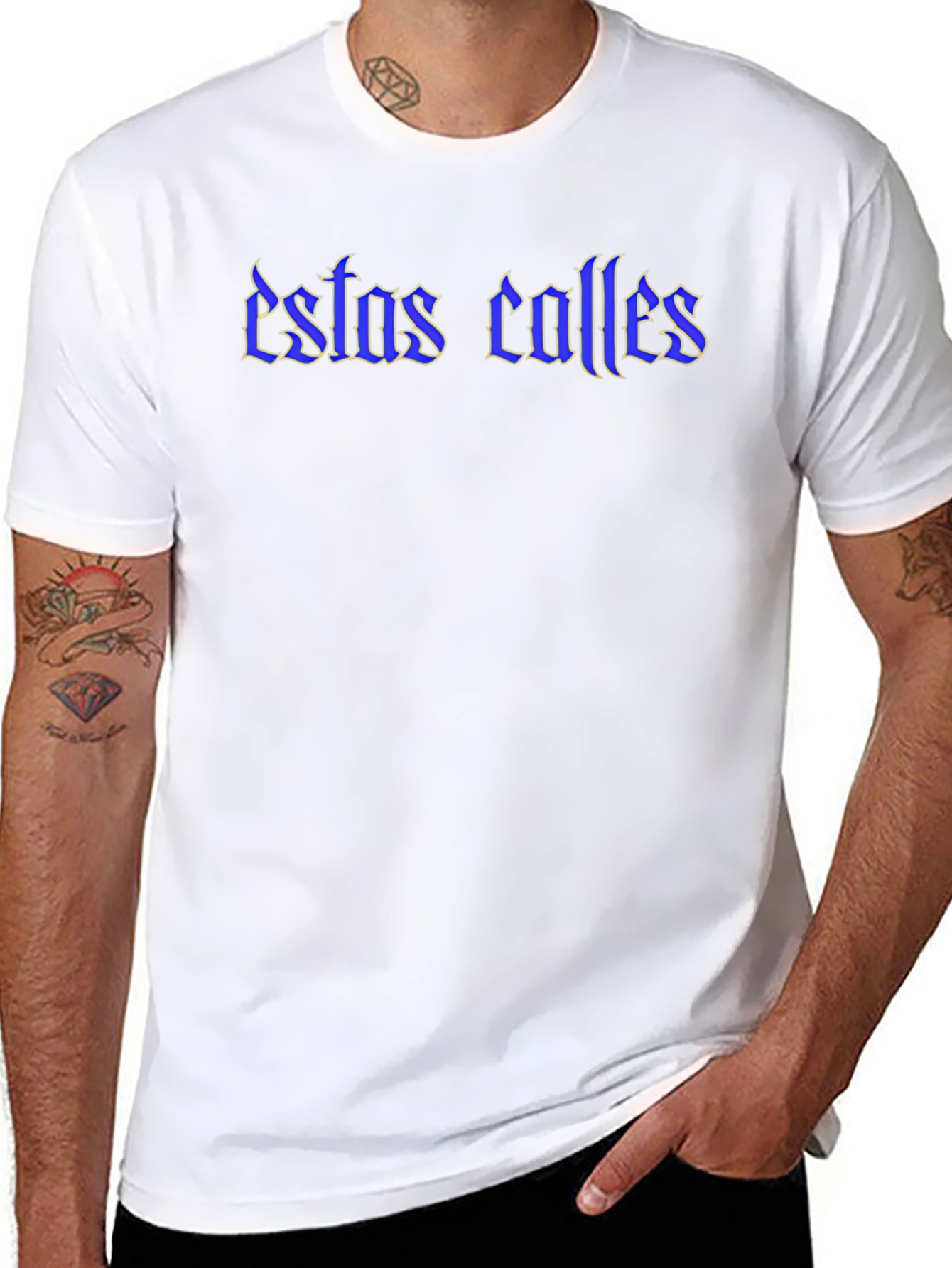 Estas Calles Graphic Tee - Blue Text on Black