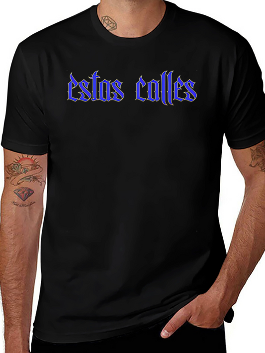 Estas Calles Graphic Tee - Blue Text on Black