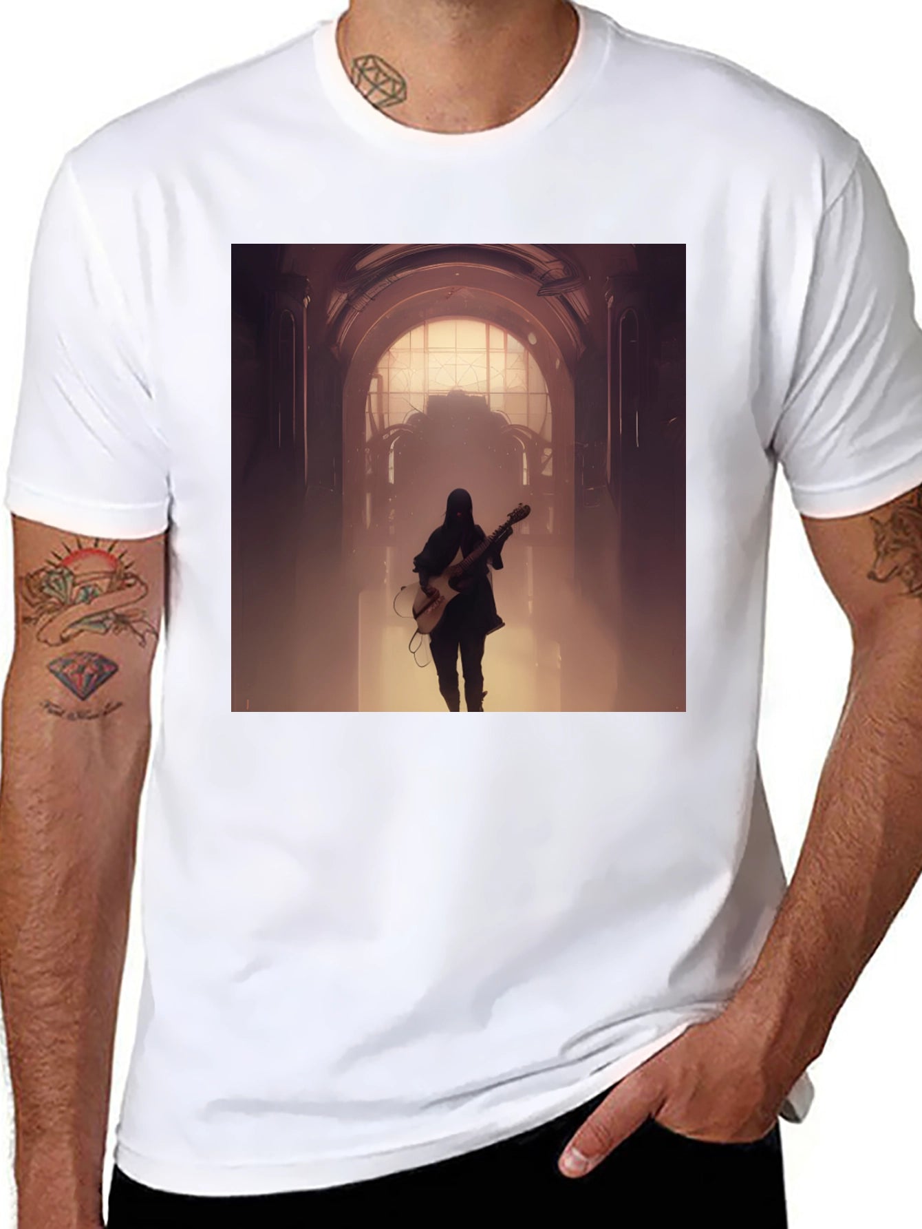Guitar Player Graphic Tee - Black Cotton Blend