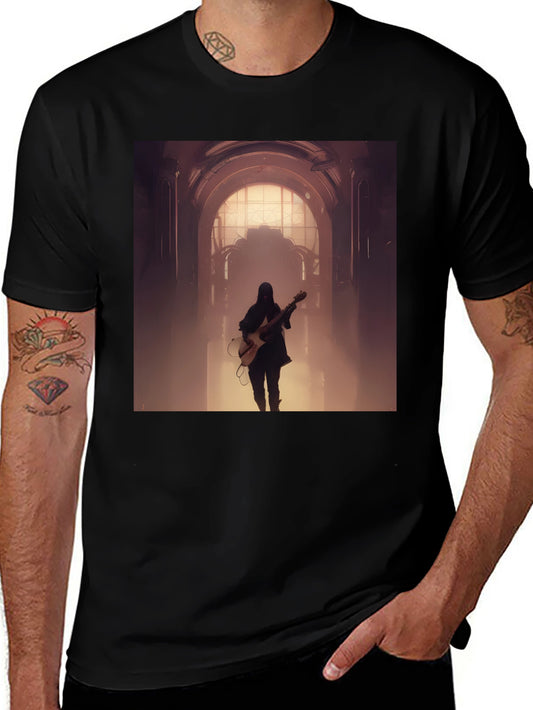 Guitar Player Graphic Tee - Black Cotton Blend