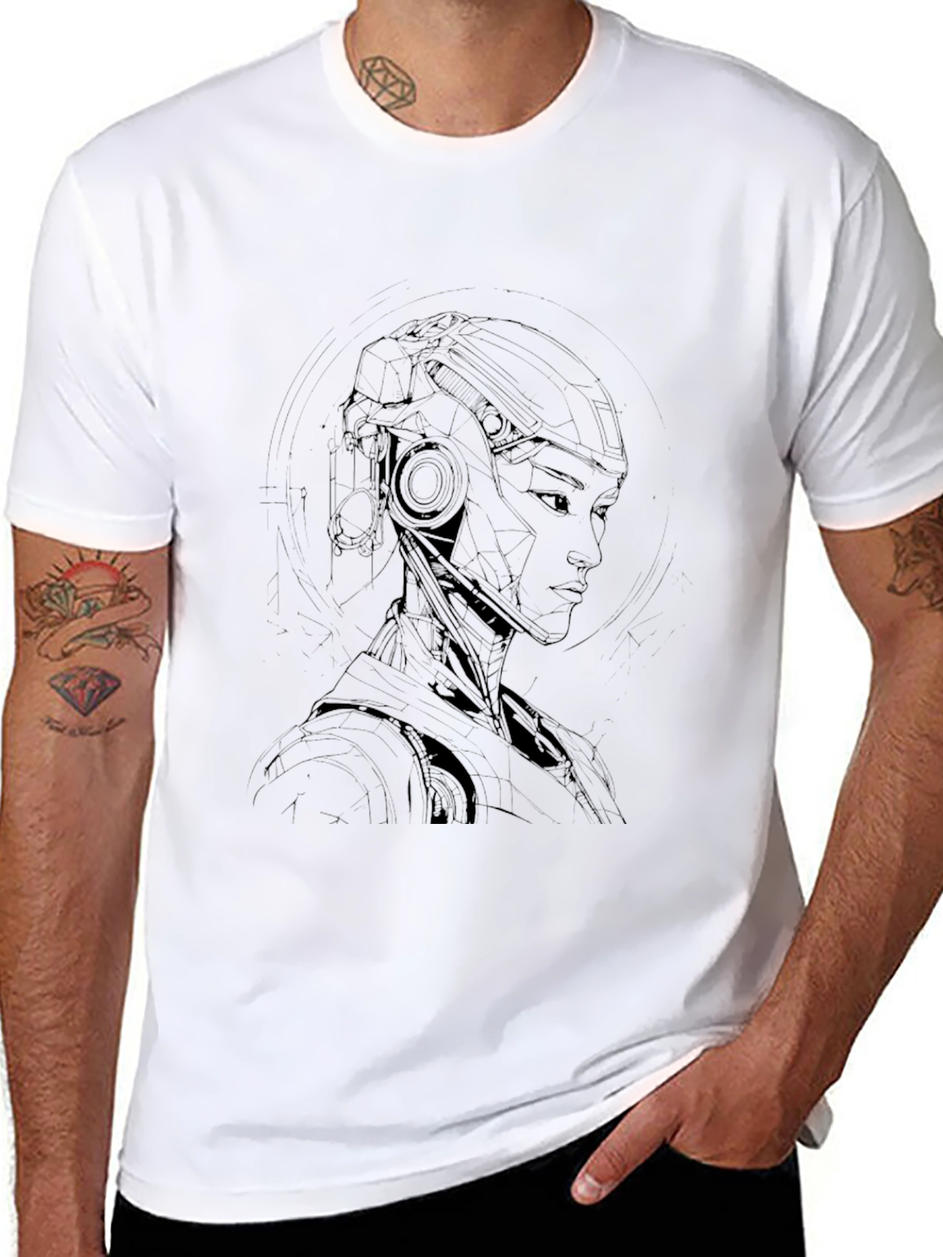 Cyberpunk Robot Graphic Tee - Cool Black T-Shirt