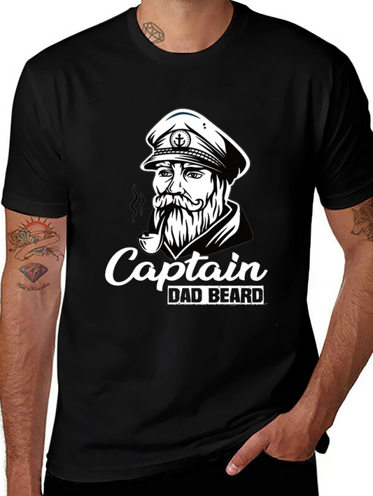 Captain Dad Beard T-Shirt Black Graphic Tee