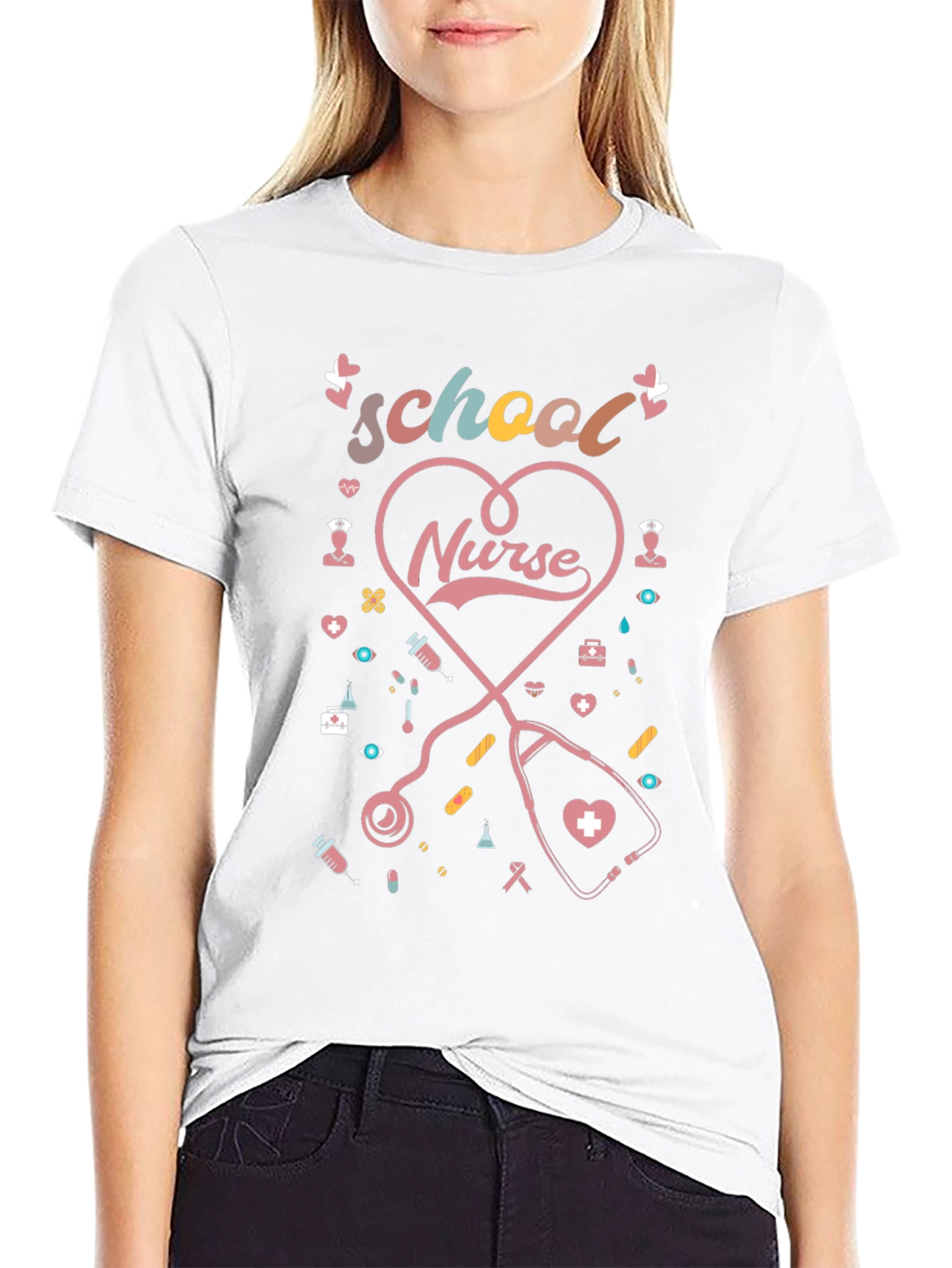 School Nurse Heart Stethoscope Graphic Tee