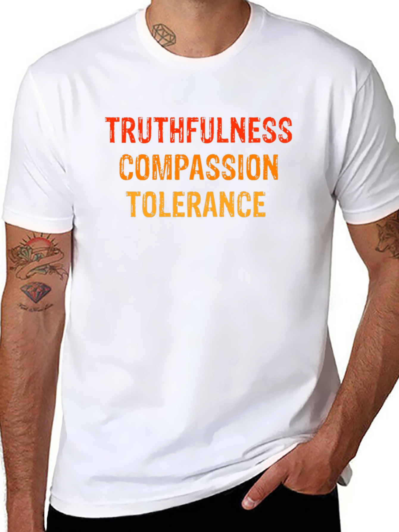 Truthfulness Compassion Tolerance Black Graphic Tee