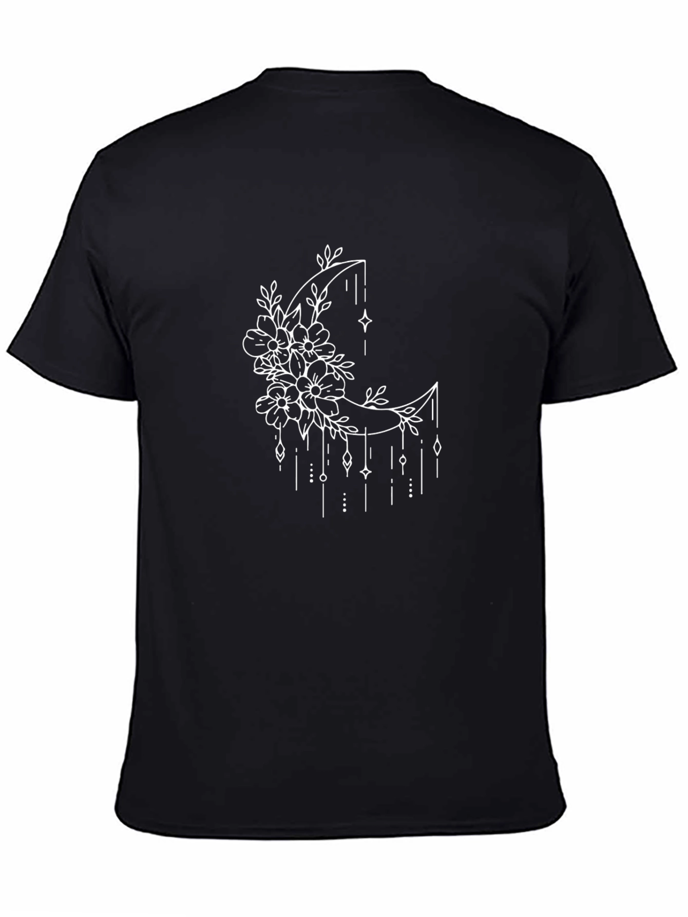 Floral Moon Graphic Tee - Black Casual T-Shirt