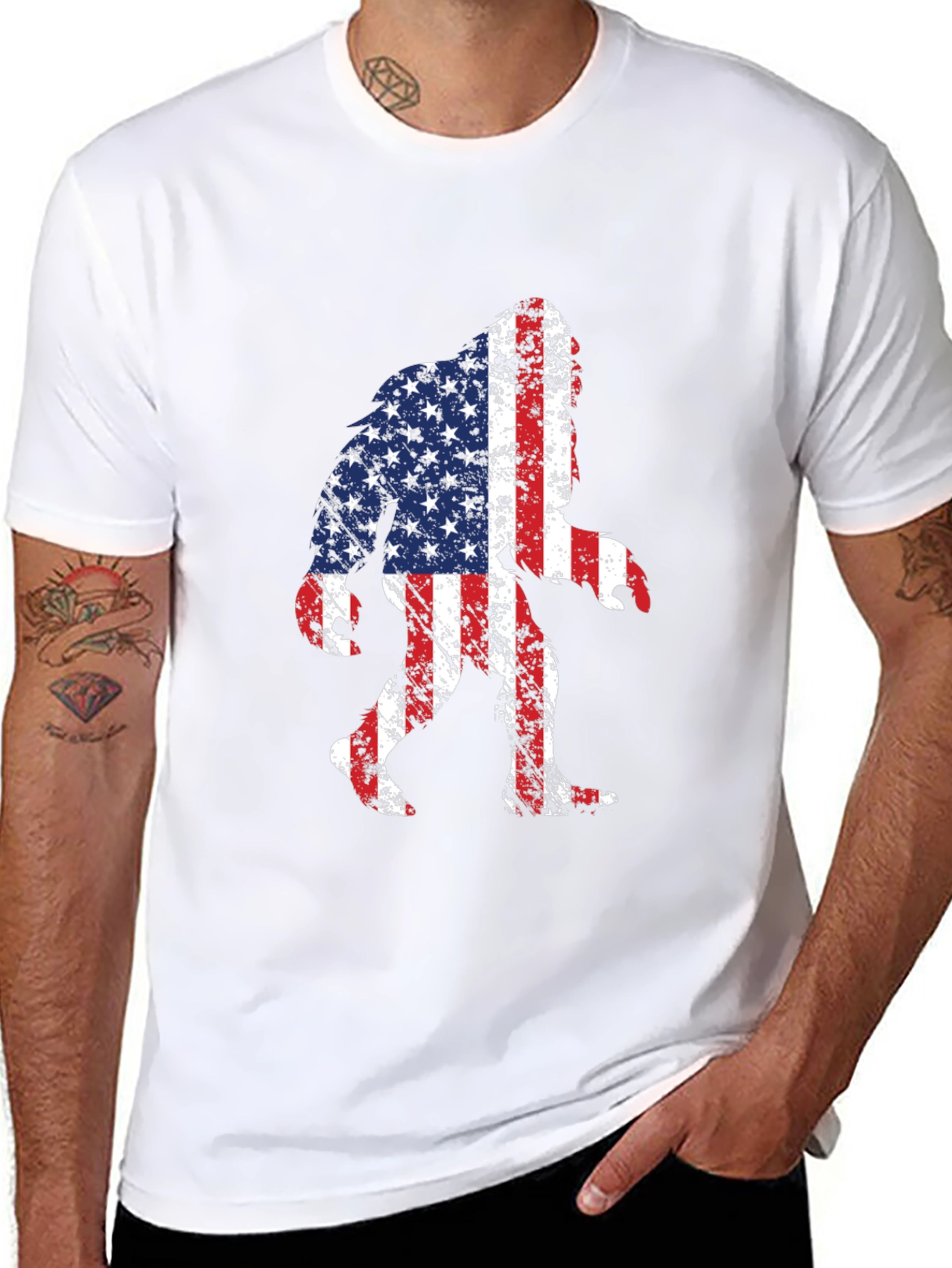 American Flag Bigfoot T-Shirt - Patriotic Sasquatch Tee