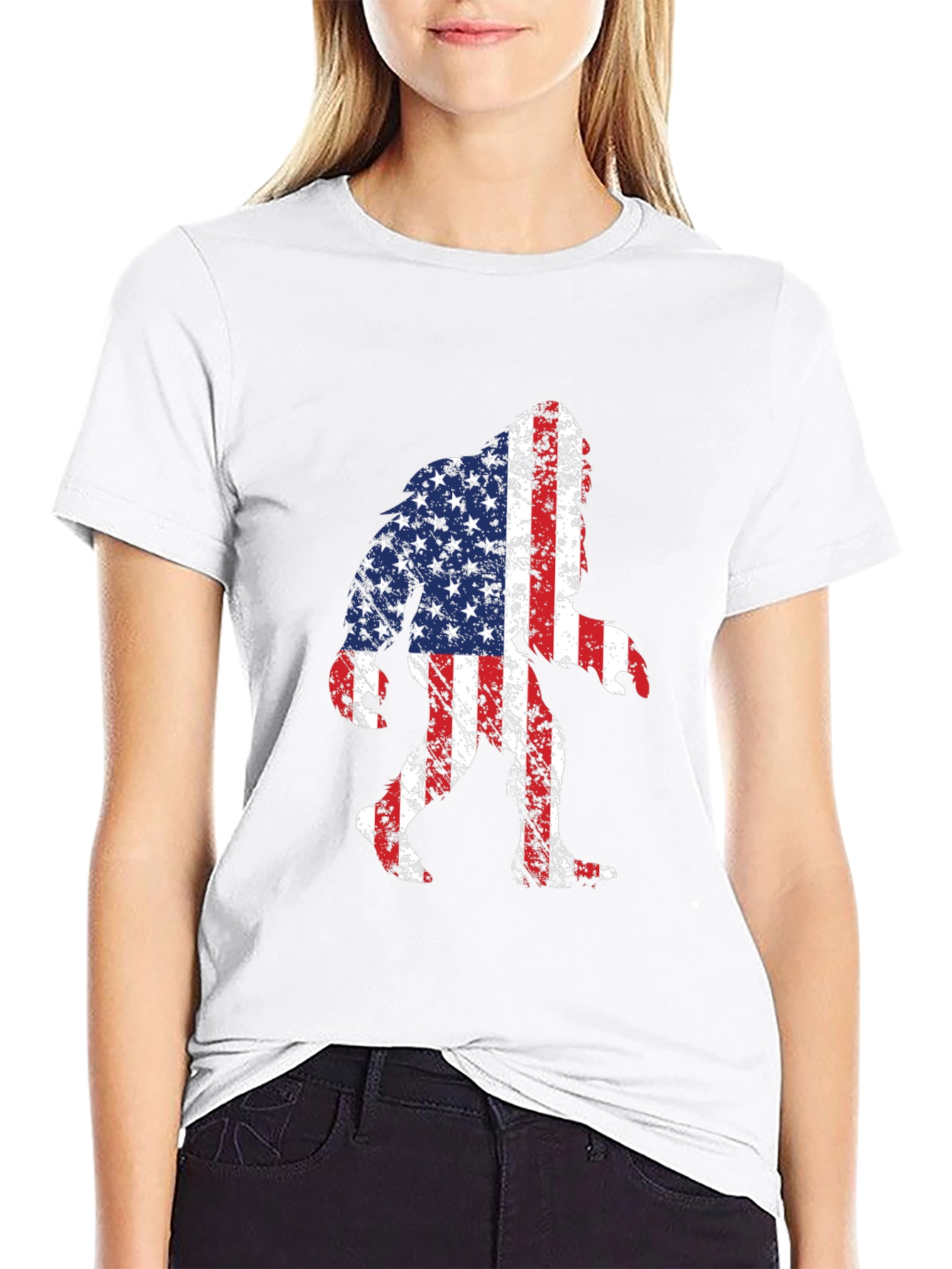 American Flag Bigfoot T-Shirt - Patriotic Sasquatch Tee
