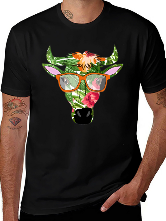 Tropical Bull Graphic Tee - Funky Mens Black T-Shirt