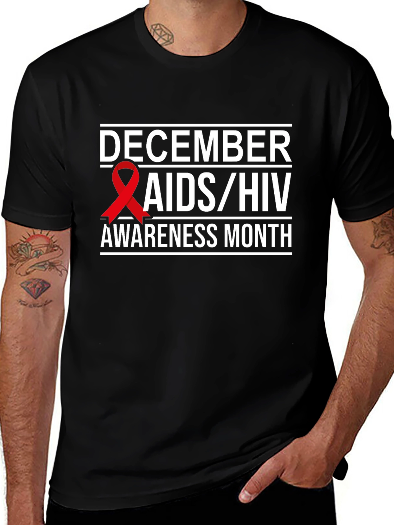 December AIDS/HIV Awareness Month Black T-Shirt