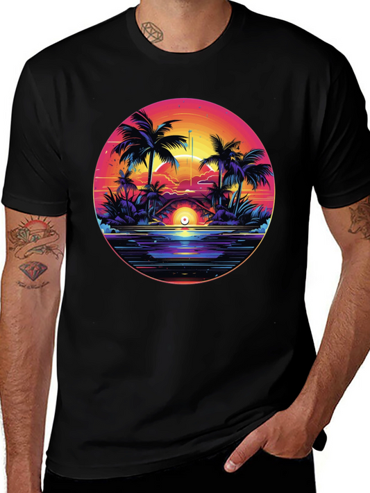 Sunset Palm T-Shirt - Tropical Vibes