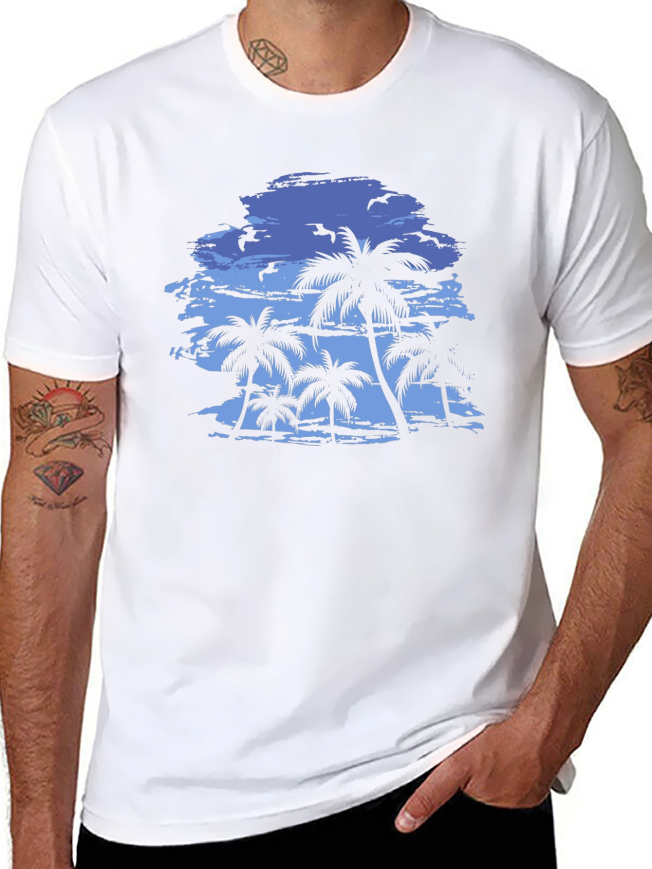 Tropical Palm Tree Graphic T-Shirt - Mens Black Tee