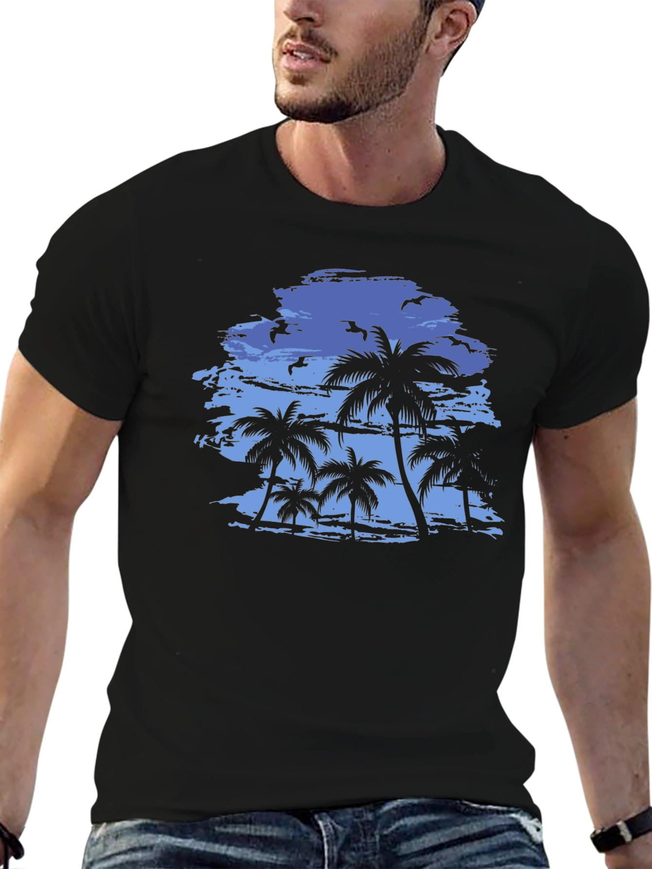 Tropical Palm Tree Graphic T-Shirt - Mens Black Tee
