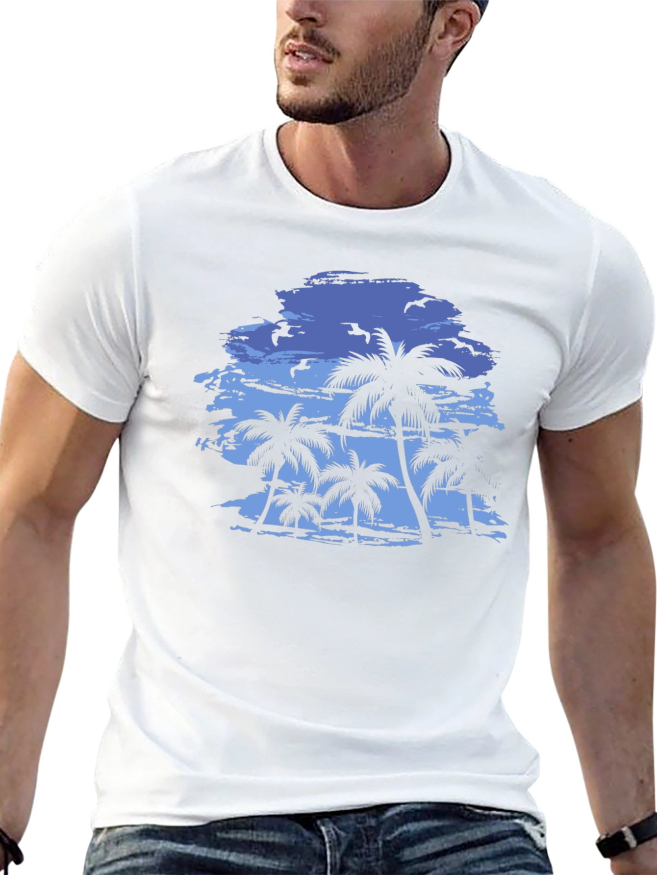 Tropical Palm Tree Graphic T-Shirt - Mens Black Tee