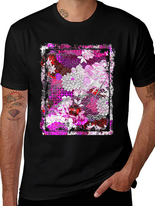 Floral Pattern Graphic Tee - Black