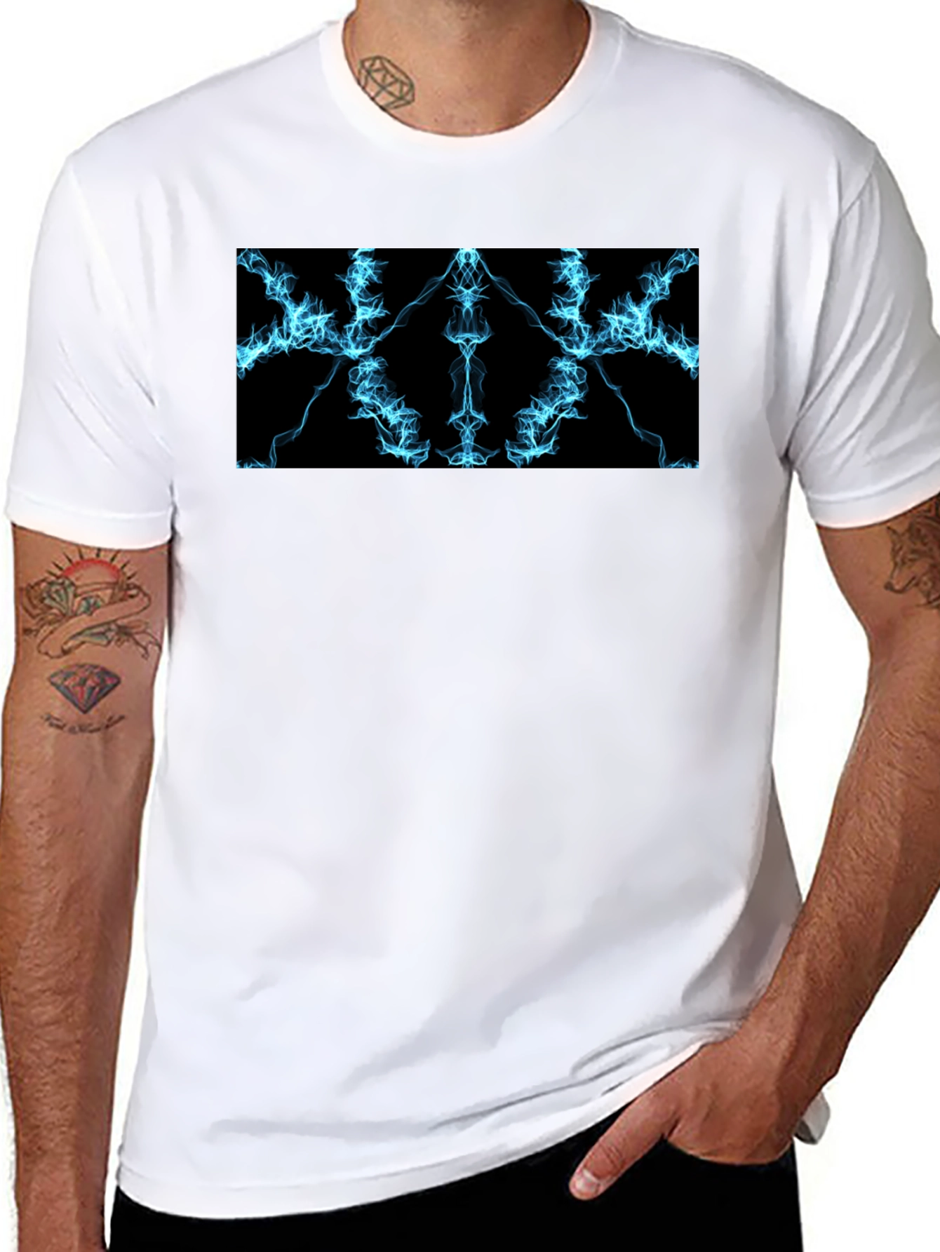 Electric Blue Lightning Graphic Black T-Shirt