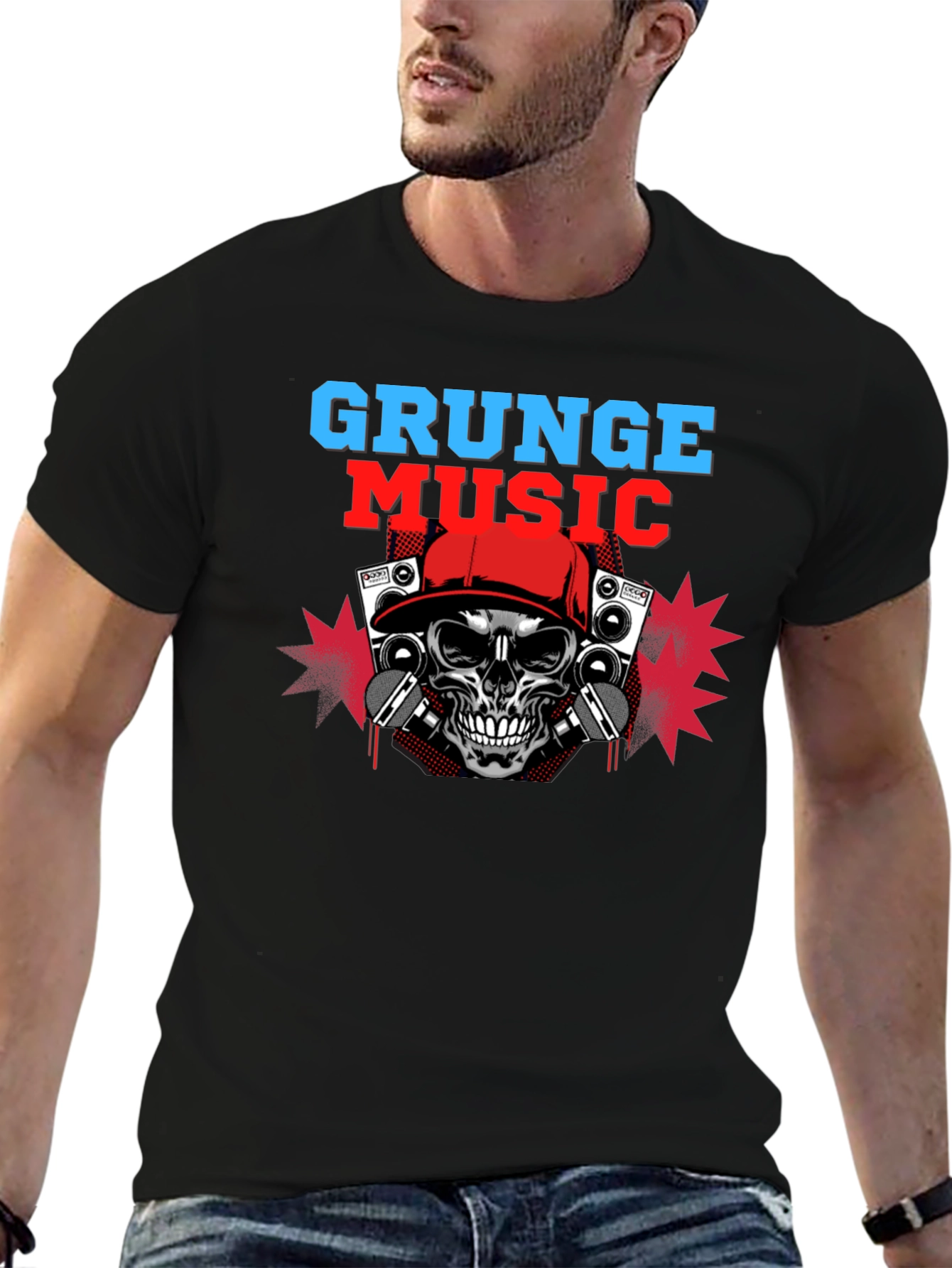 Grunge Music Skull Graphic Tee