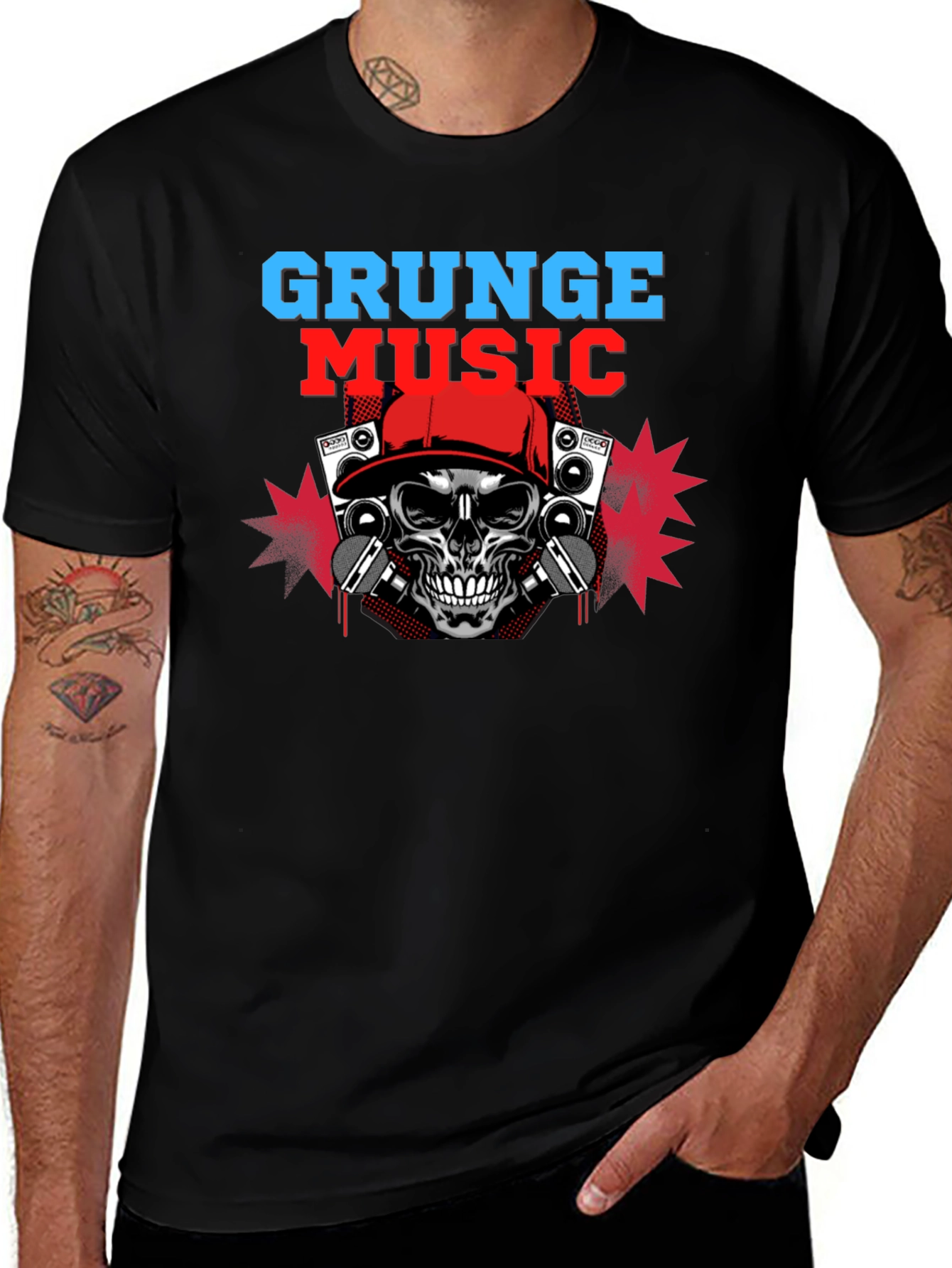 Grunge Music Skull Graphic Tee