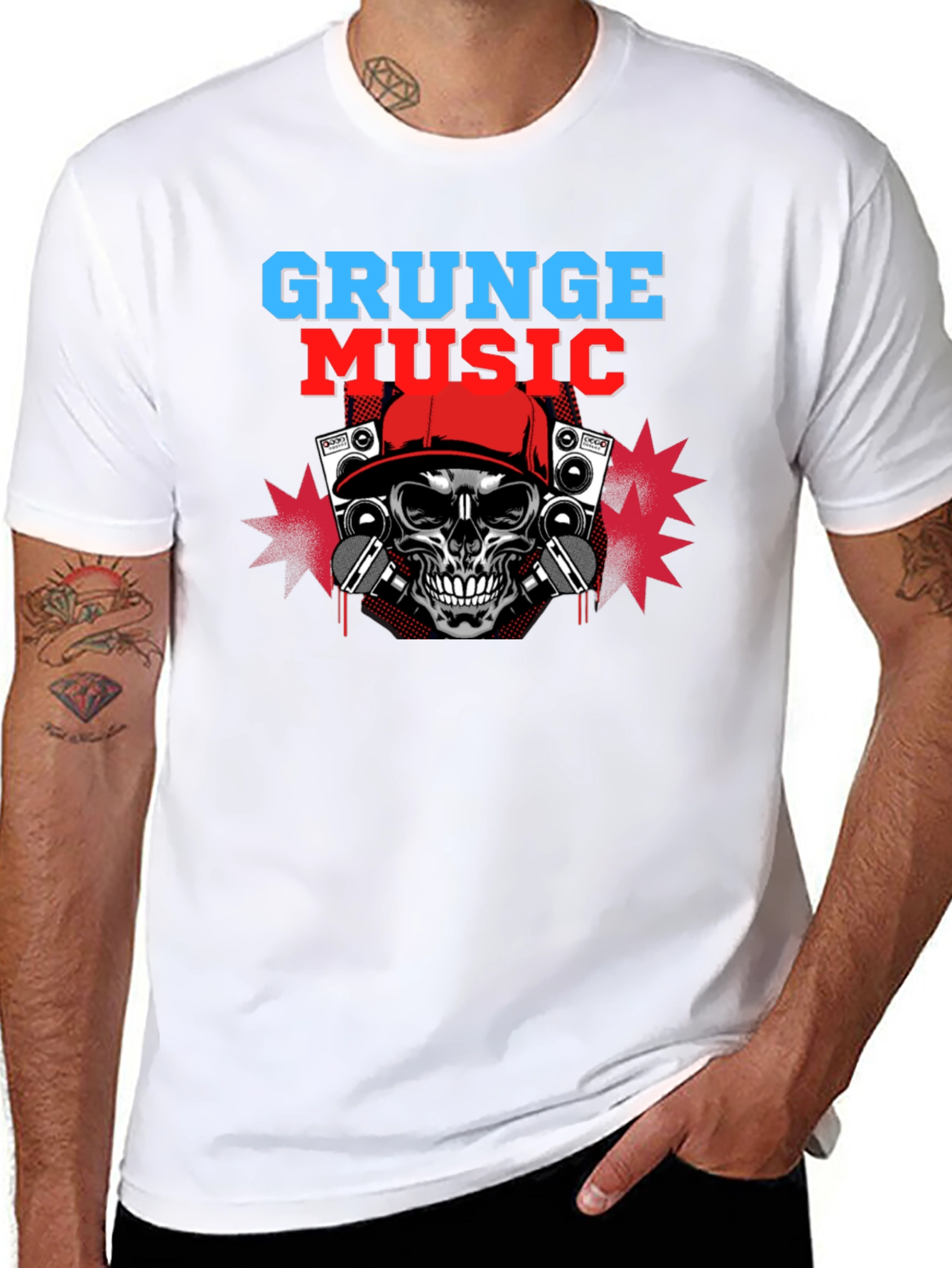 Grunge Music Skull Graphic Tee