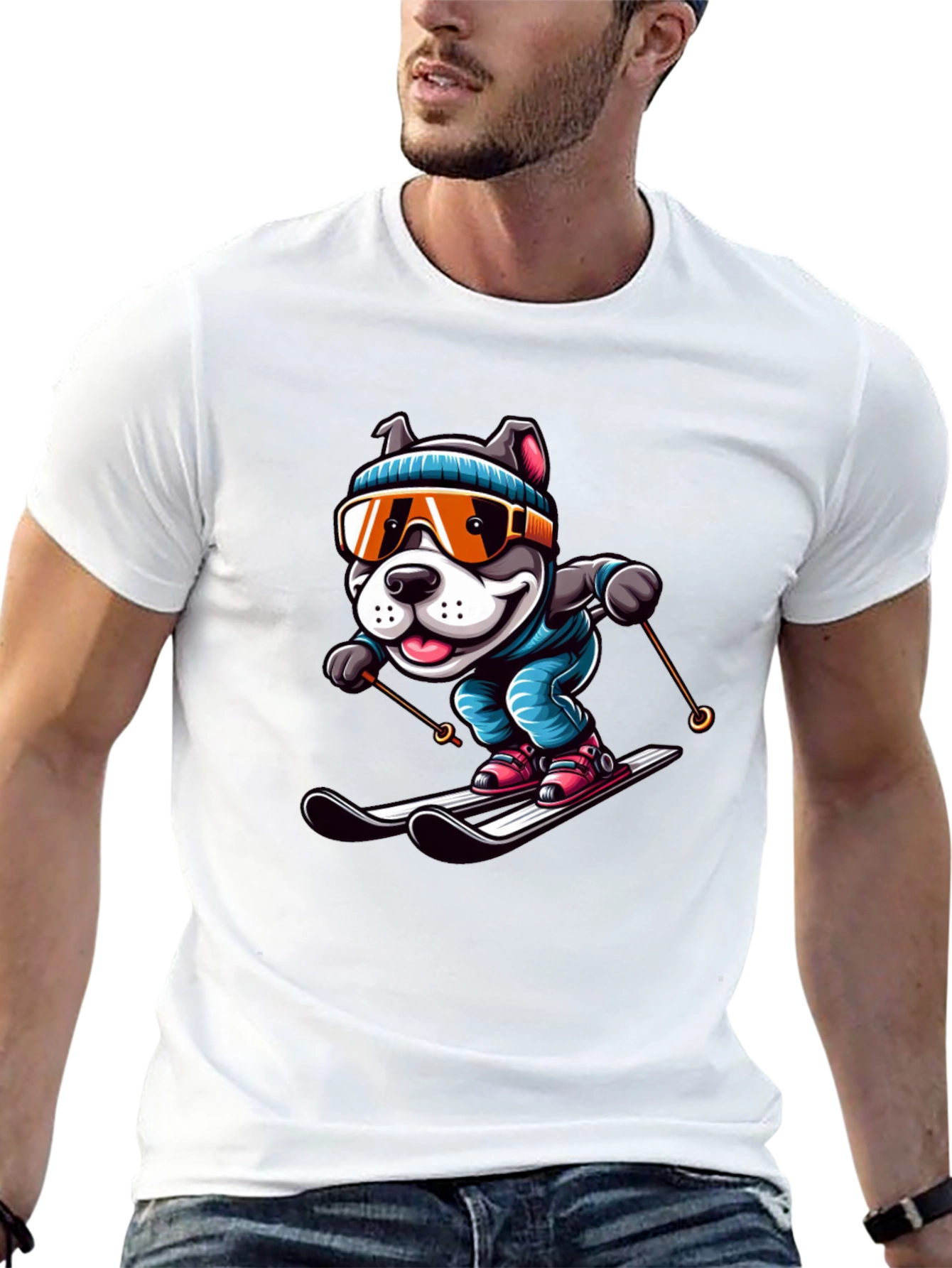 Dog Skiing Graphic Tee - Unisex Cotton T-Shirt