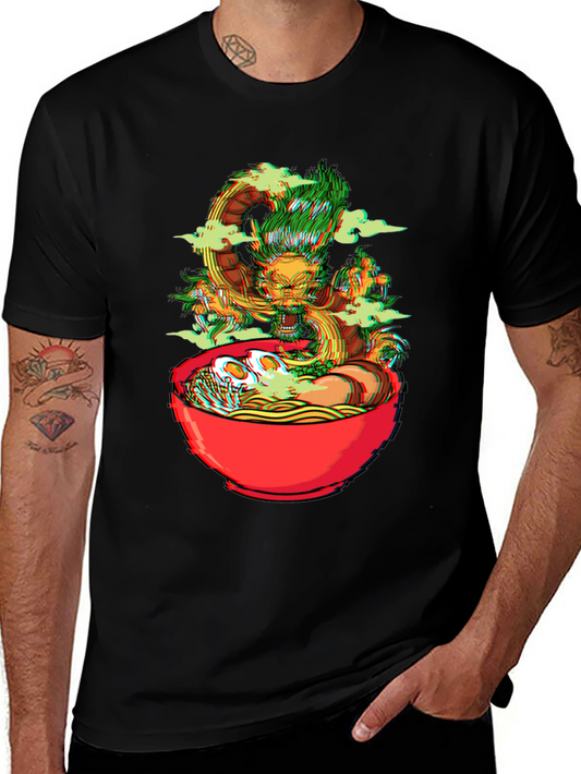 Dragon Ramen Graphic Tee - Black Cotton T-Shirt