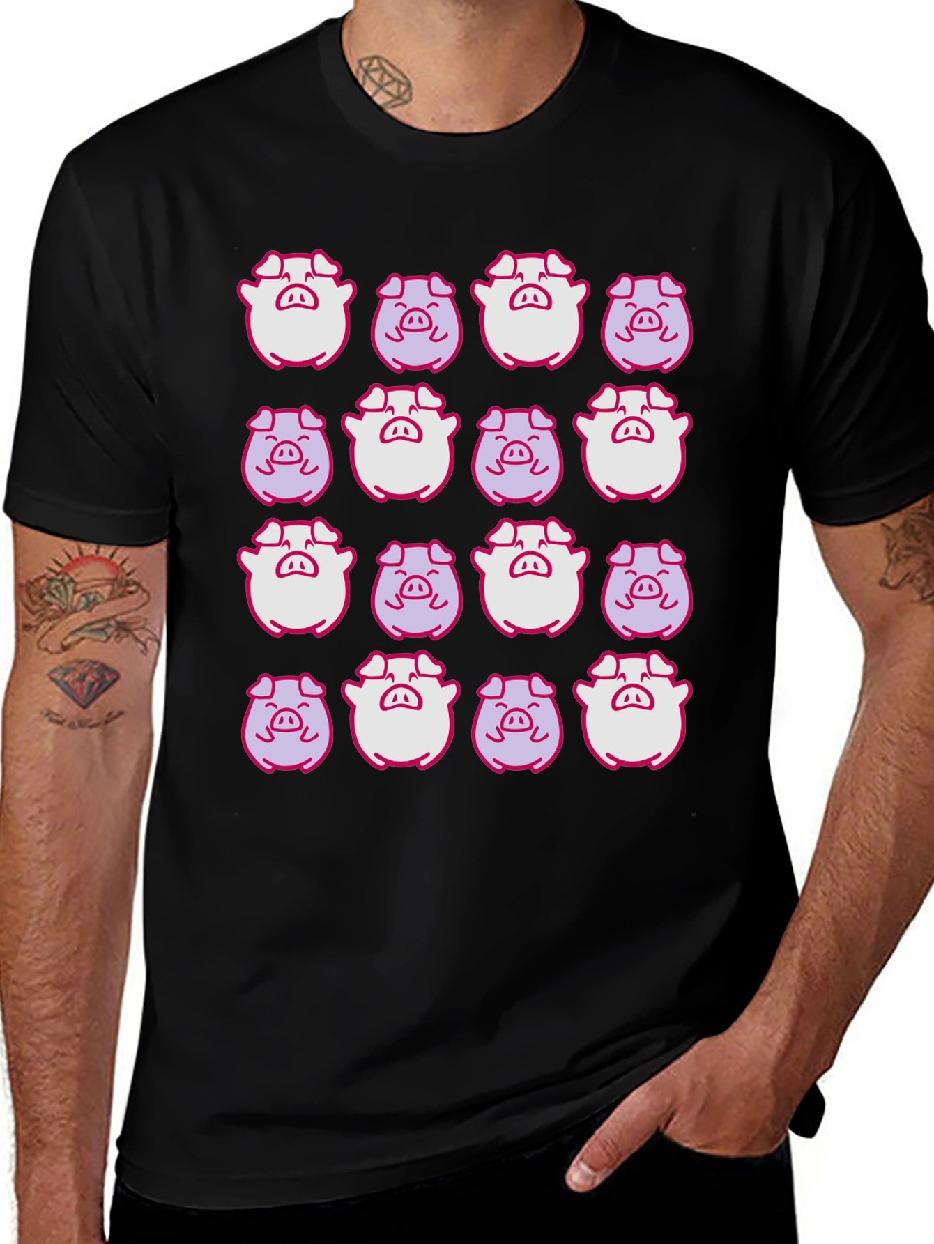 Pig Pattern Black T-Shirt