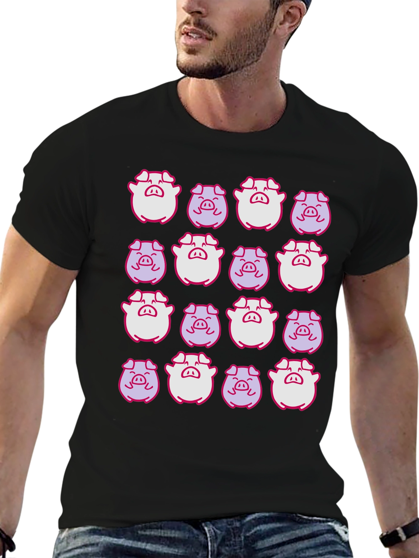 Pig Pattern Black T-Shirt