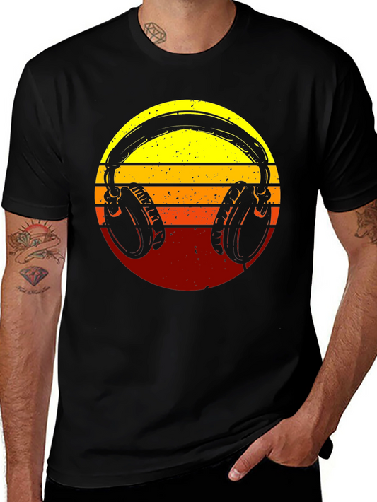 Retro Headphones Graphic Tee - Sunset Vibes