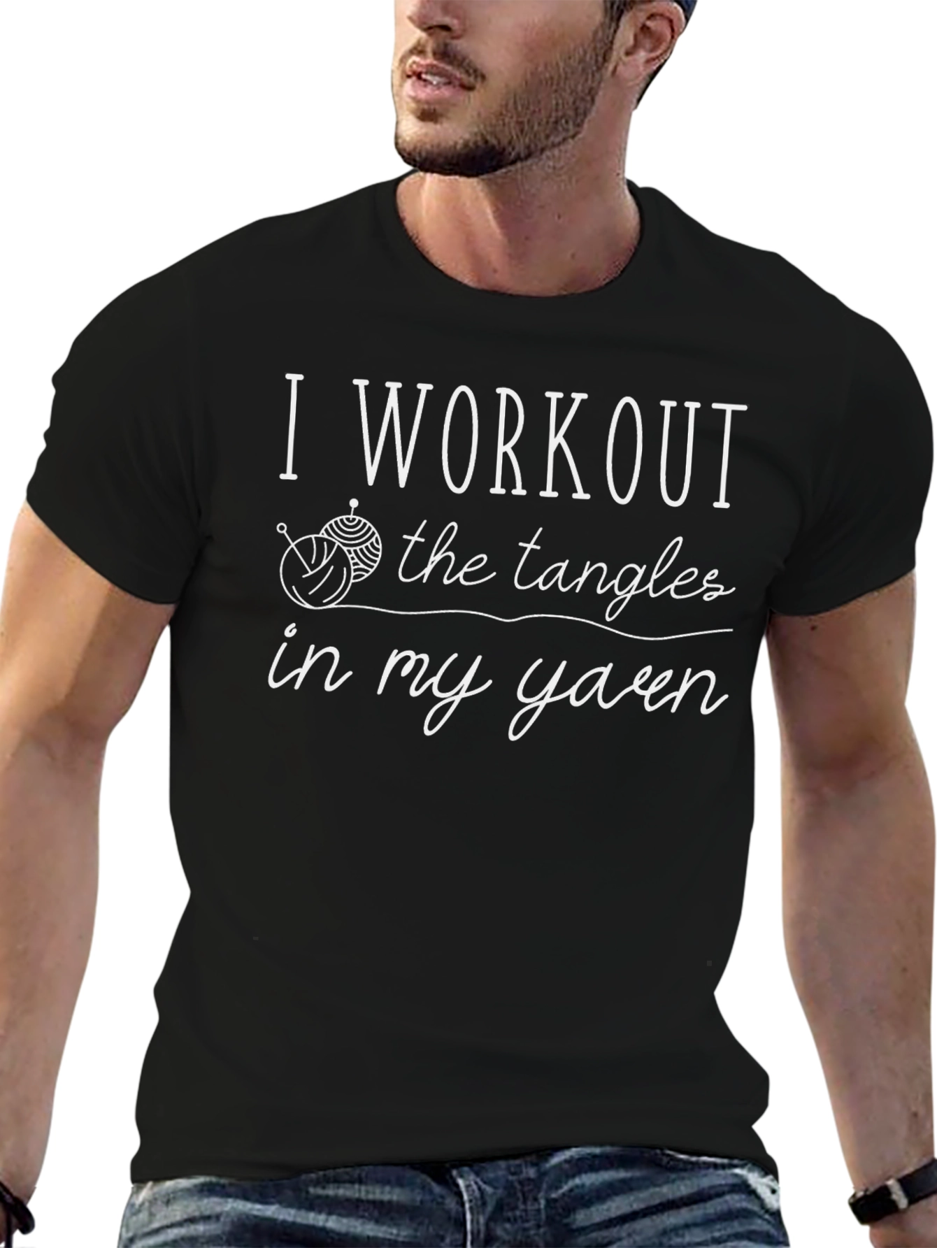 Knitting Humor T-Shirt: Yarn Tangles Workout