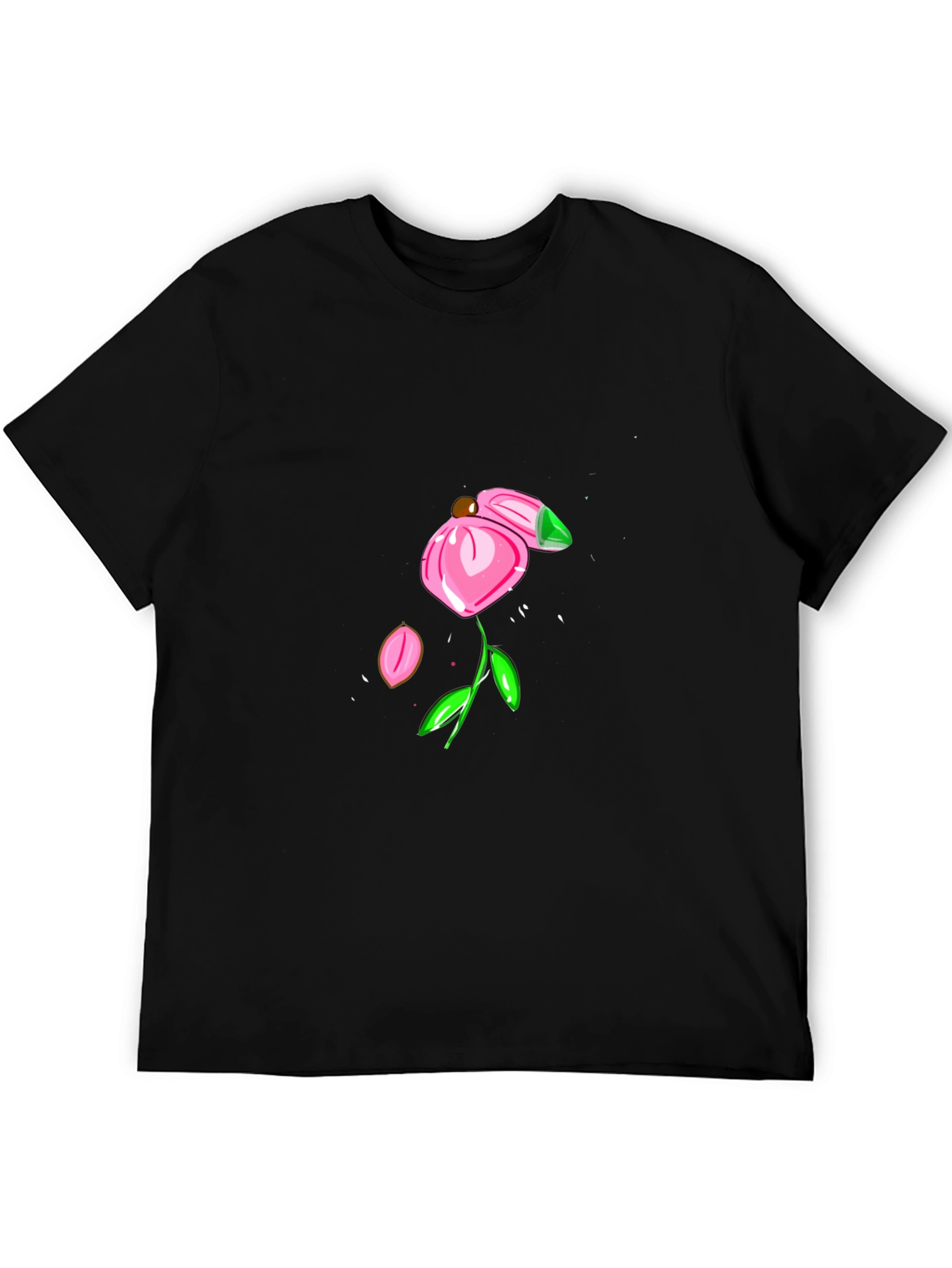 Black T-Shirt with Pink Flower Design