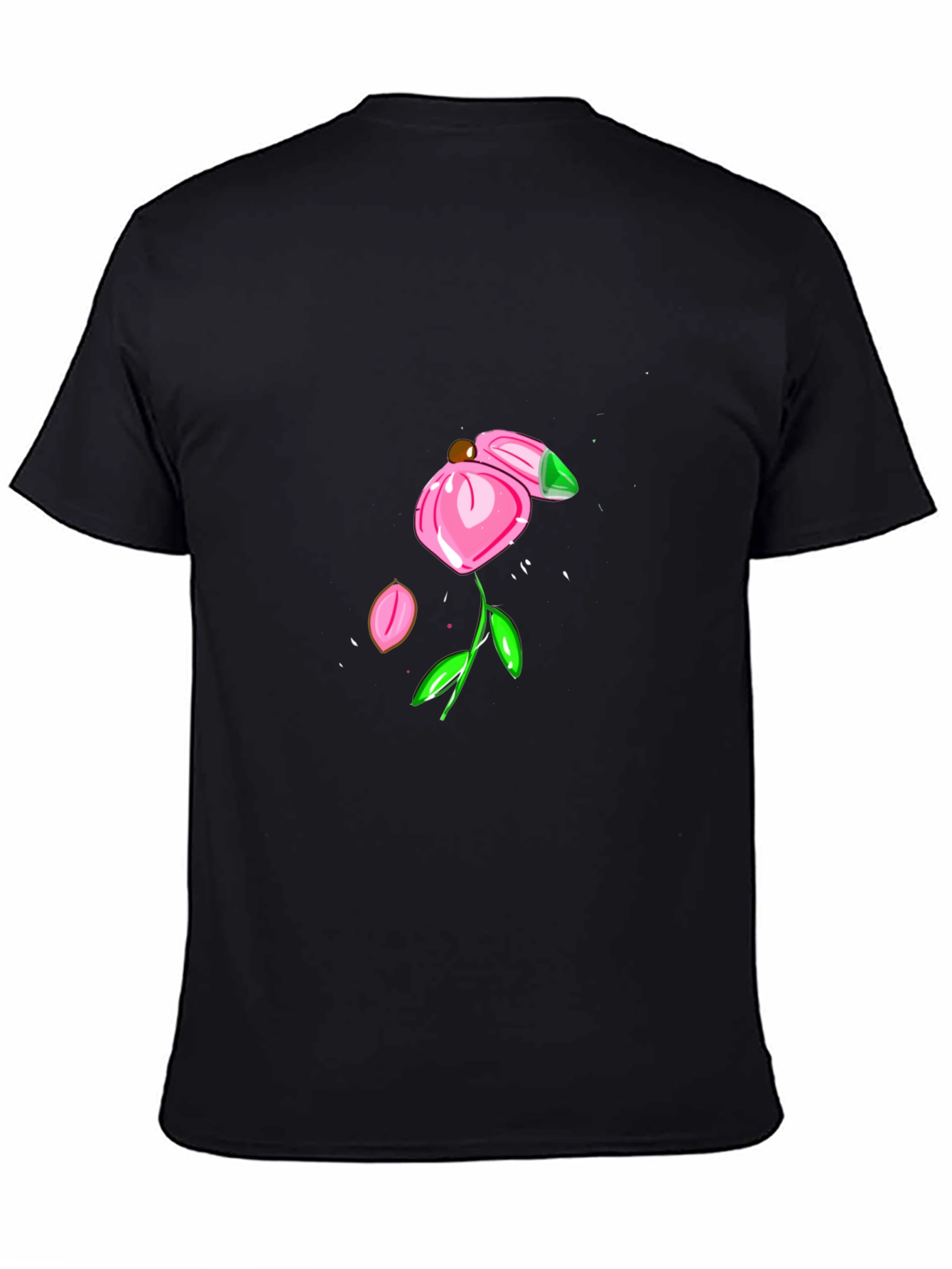 Black T-Shirt with Pink Flower Design