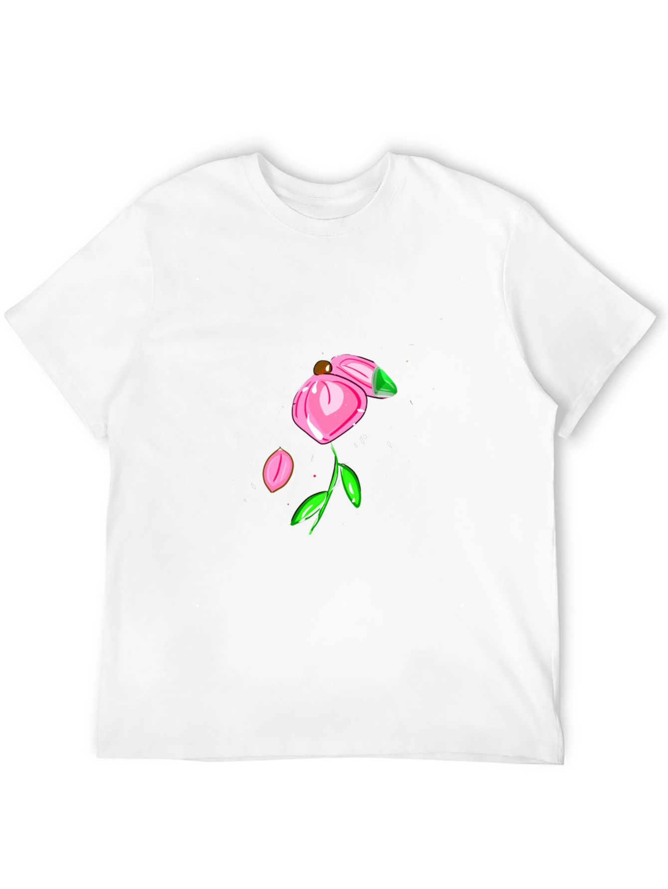 Black T-Shirt with Pink Flower Design
