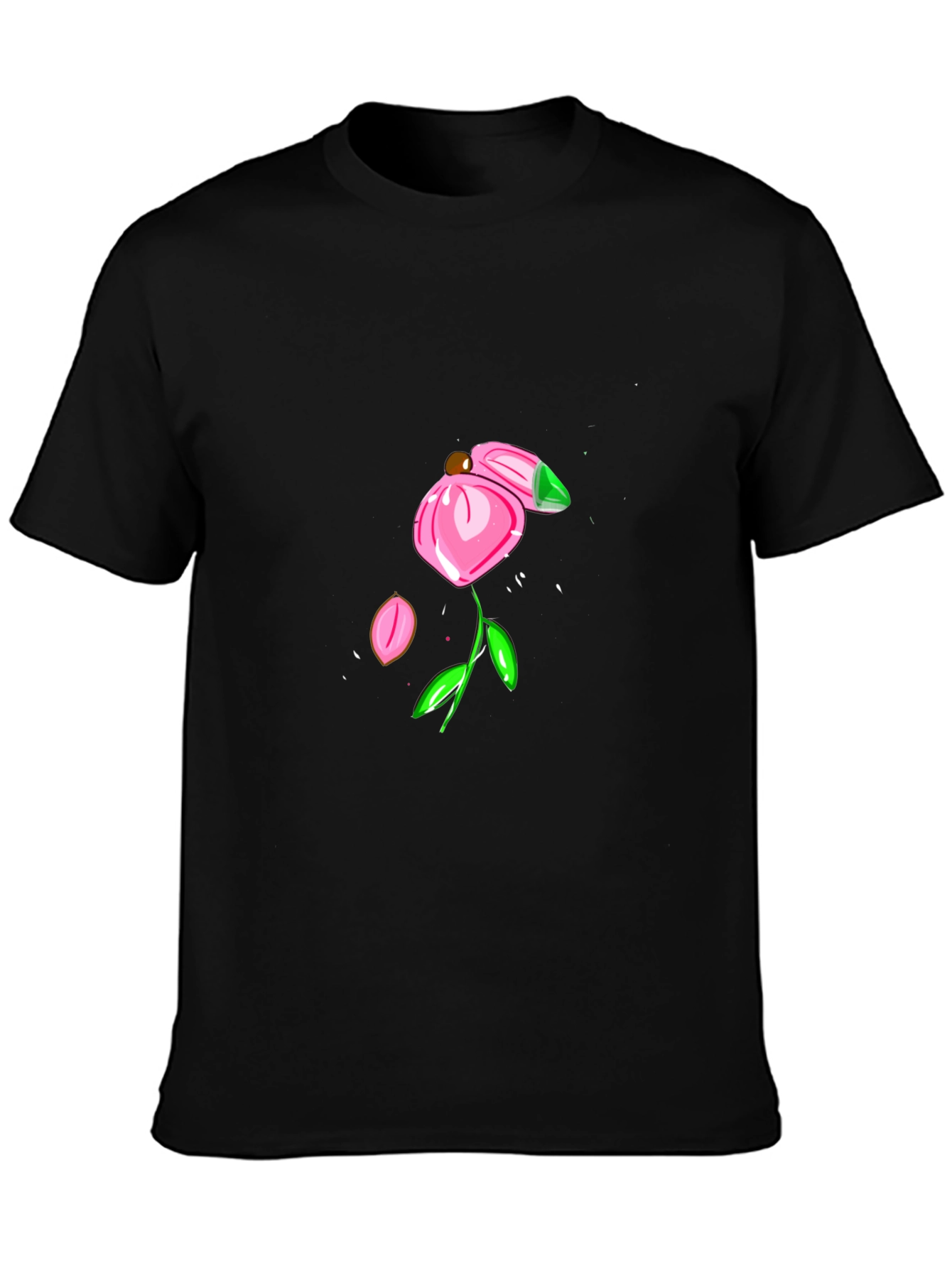 Black T-Shirt with Pink Flower Design