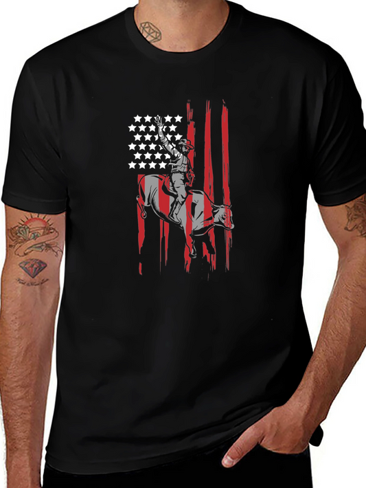 Cowboy Bull Rider USA Flag Graphic T-Shirt